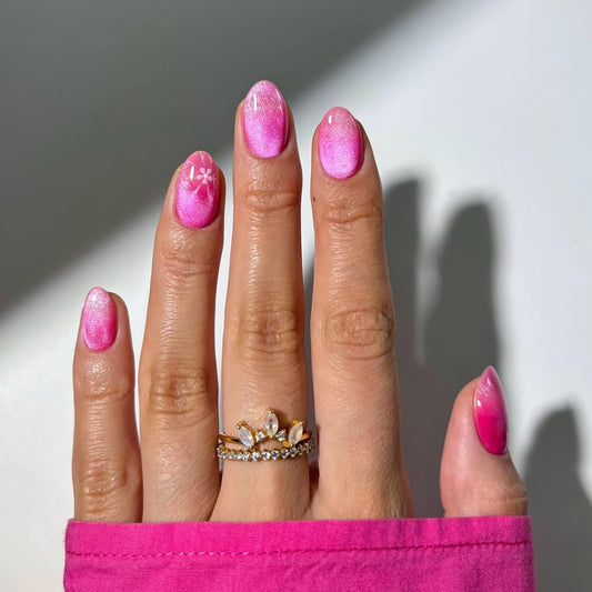 24Pcs Press On Nails Short Almond Fake Nails Rose Pink Nails Press Ons With Flower Designs Artificial Acrylic False Nails Full Cover Glue On Nail Glossy Glitter Stick On Nail For Women