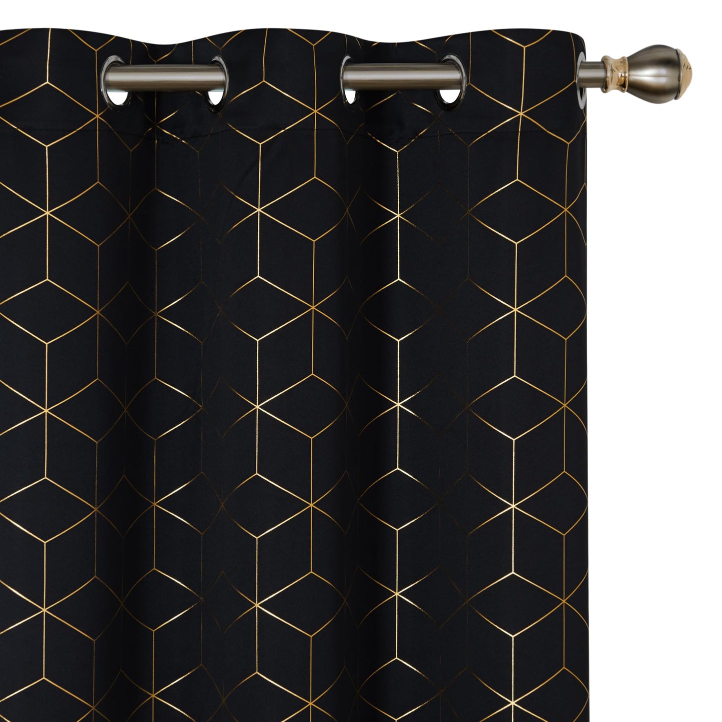 Deconovo Grommet Blackout Curtains, Room Darkening Gold Diamond Drapes, 2 Panels, Black, 42W x 95L Inch, for Bedroom and Living Room