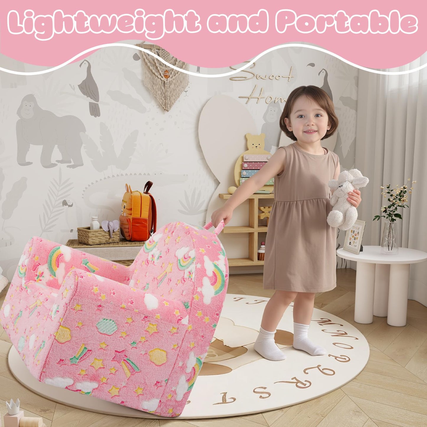 MeMoreCool Comfy Kids Chair for Ages 3+, Glow Unicorn Kids Reading Chair, Soft Plush Kids Armchair, Cozy Foam Kids Armchair for Kids Room, Living Room, Playroom, Reading Nook