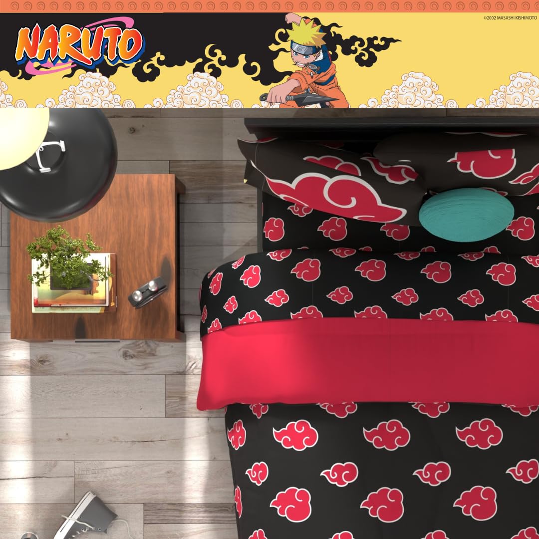 Collectibles Naruto Anime Akatsuki Bedding 7 Piece Super Soft Reversible Comforter and Sheet Set with Sham, Full, (Officially Licensed Product) By Franco