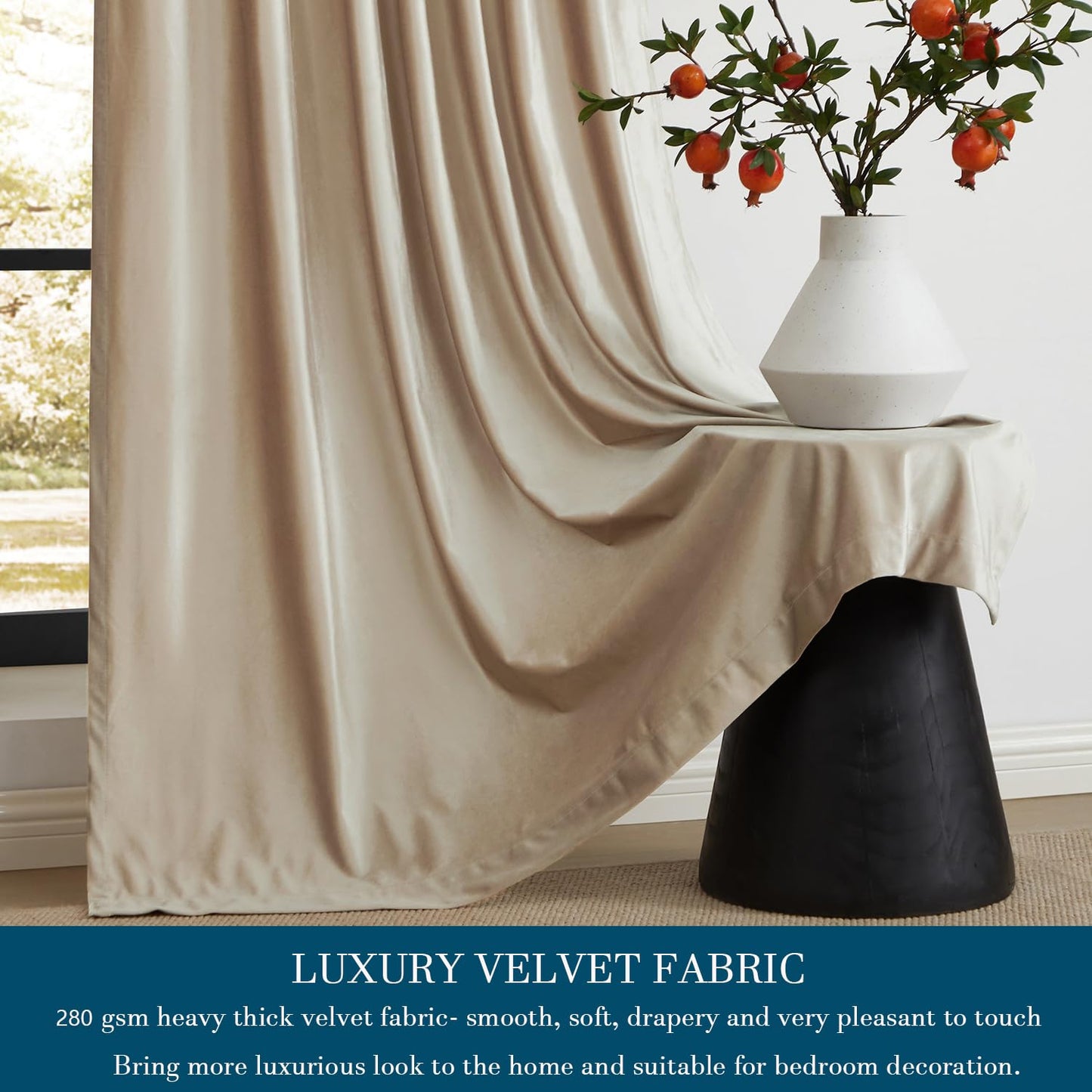 PRIMROSE Champagne Polyester Velvet Curtains 96 inch Long for Living Room,Set of 2 Panels Blackout Rod Pocket Back Tab Window Treatment Room Darkening Heavy Decorative Curtains Drapes for Bedroom