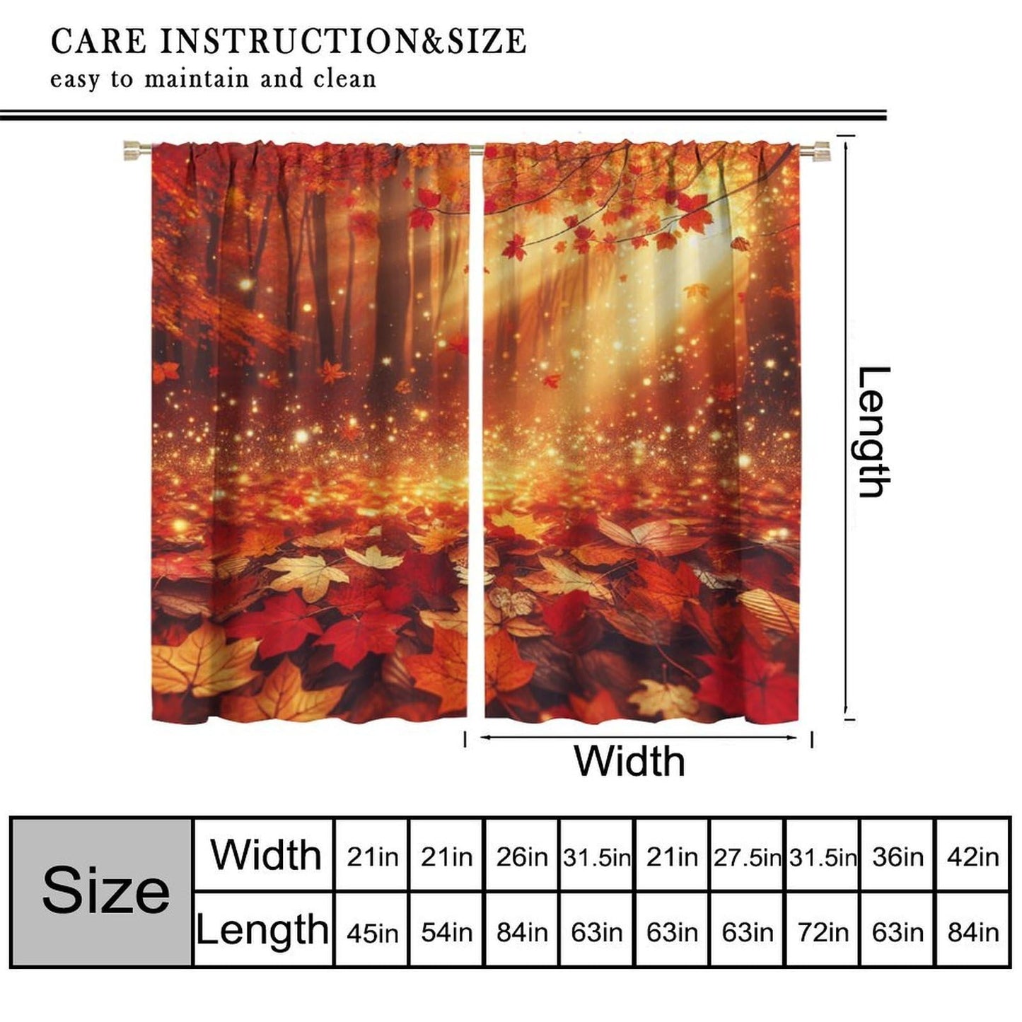Nanacur Autumn Leaf Maple Leaves Curtains, Fall Plants Nature Scenery Rod Pocket Window Treatments for Farmhouse Bedroom Living Kitchen Cafe Drapes 41" W X 45" L (No Blackout)