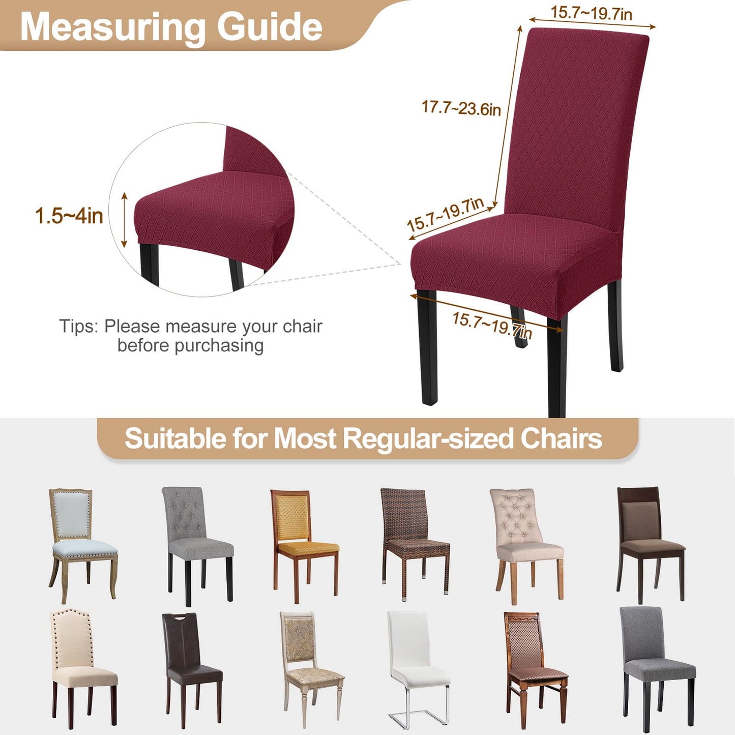 SearchI Dining Room Chair Covers Set of 4, Stretch Jacquard Parsons Chair Slipcovers Removable Washable Kitchen Chair Protector Cover for Dining Room, Hotel, Ceremony (Wine Red Rhombus)
