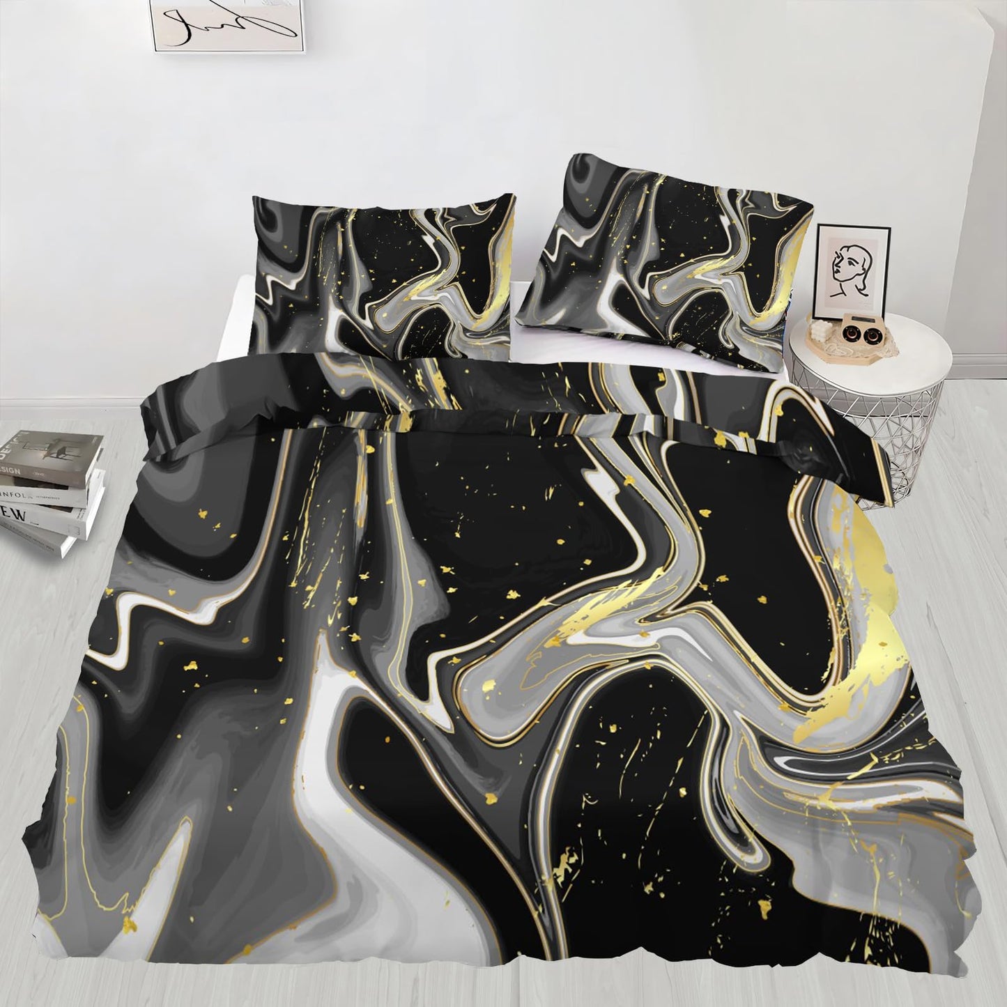 PAISUOQ Marble Duvet Cover Queen Size - Abstract Marble Home Decor & Gifts, 3 Piece Back to School Dorm Bedding, Easy Care Microfiber Comforter Cover & Pillowcases, Fluid Textures