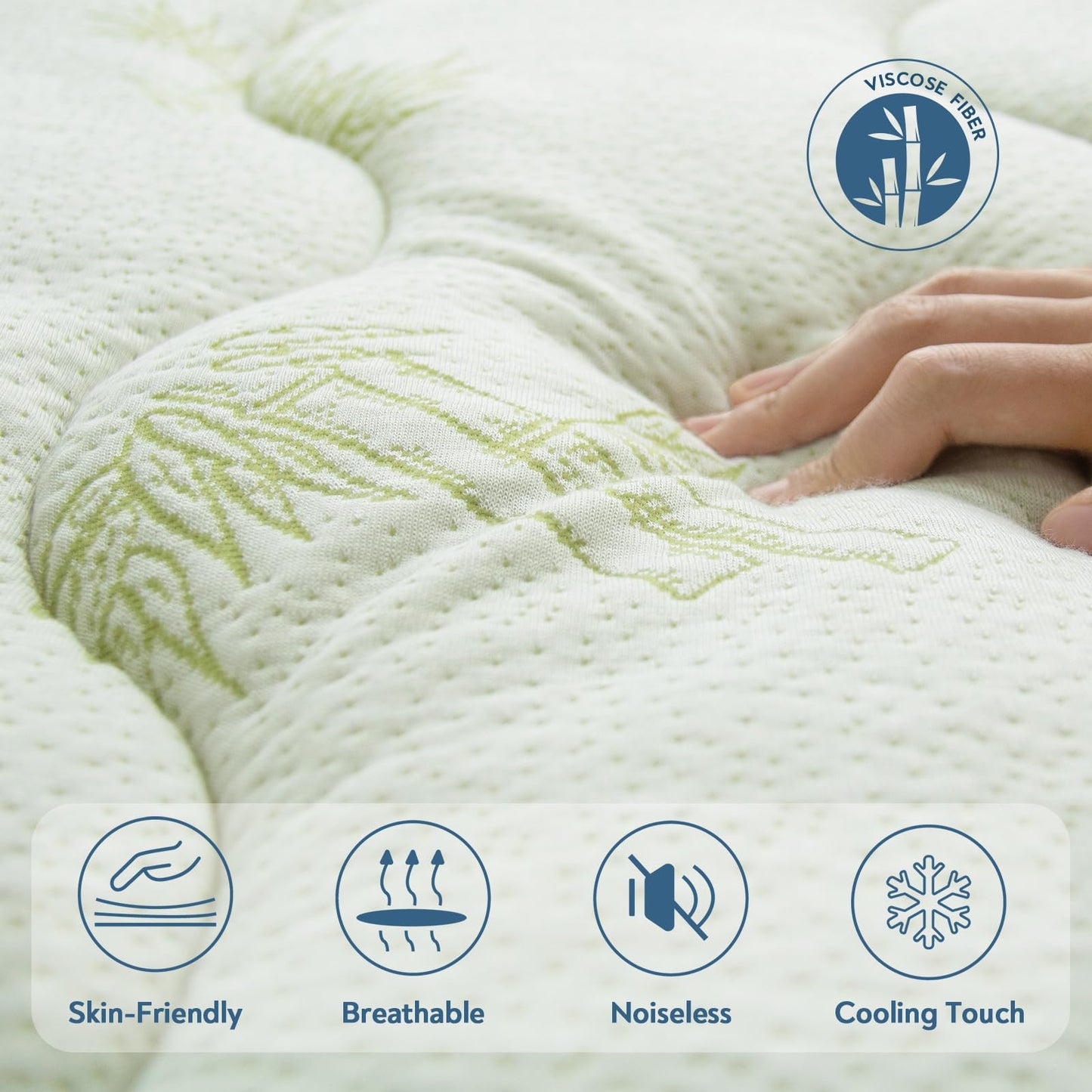 Viscose Short Queen Mattress Topper for RV Camper, Dual Layer 2 Inch Cooling Thick Foam Short Queen Mattress Topper Pad, Non-Slip RV Queen Camp Mattress Pad, Light Green