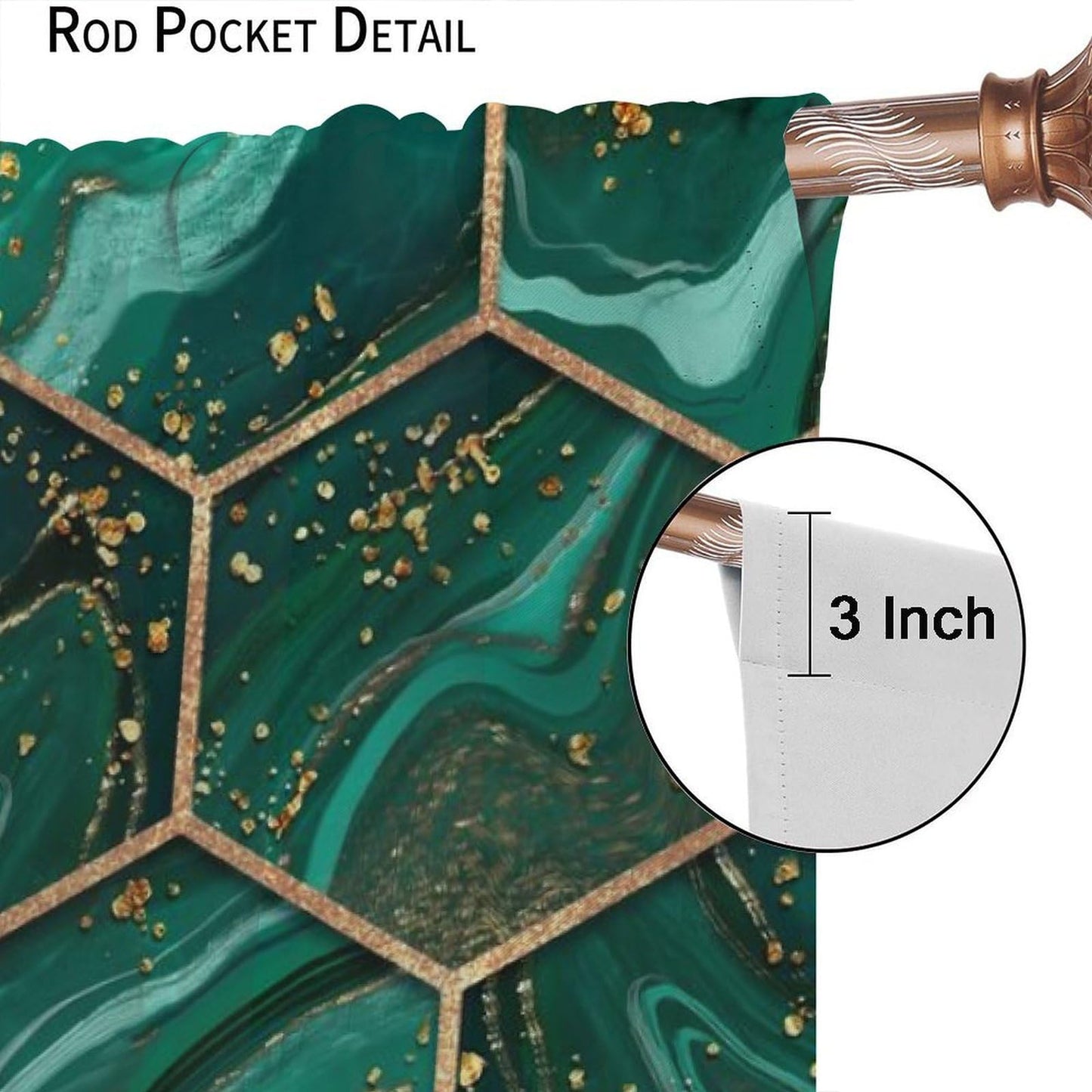 BPANAOAD Green Hexagon Marble Blackout Curtains 2 Panels, Gold Foil Print Luxury Modern Geometric Grommet Drapes, Thermal Insulated Room Darkening Window Treatments for Living Room Bedroom 42x44 Inch