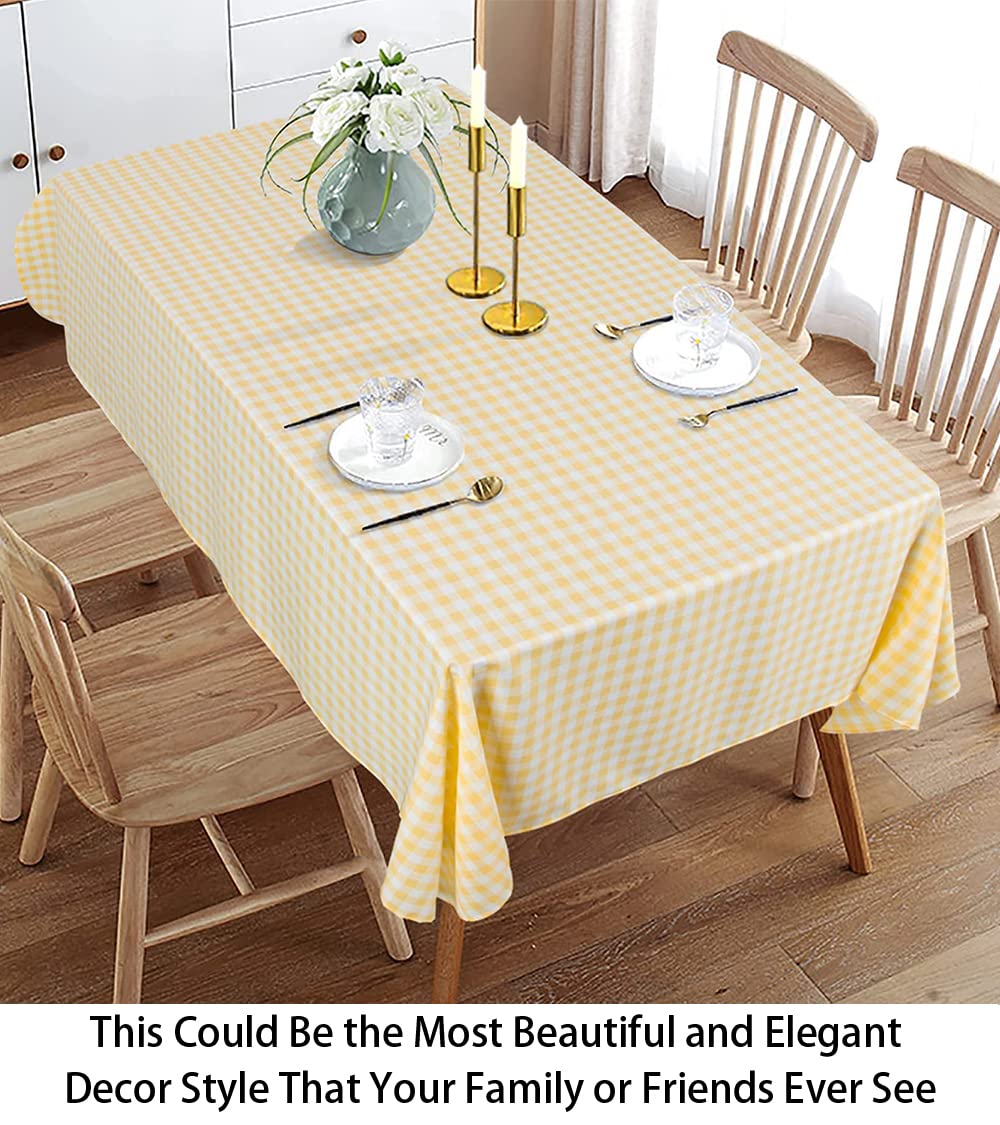 ShinyBeauty Checkered Tablecloth Rectangle 54''x70'' Yellow Buffalo Plaid Tablecloths Gingham Check Table Cloth Cotton Table Linen Waterproof Fabric Table Cloths for Kitchen Dining Picnic