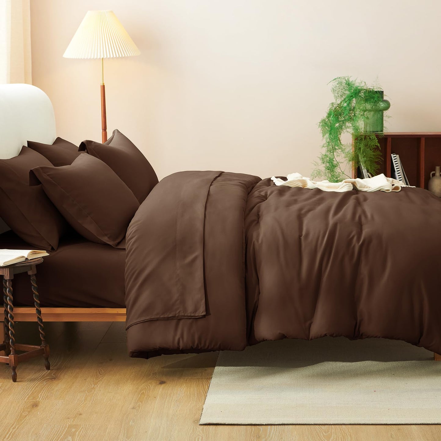 CozyLux King Size Comforter Set Brown, 7 Pieces Bed in a Bag King Comforter Set with Sheets, Luxury Soft Bedding Sets with Down Alternative Comforter, Fitted Sheet, Flat Sheet, Pillowcases & Shams