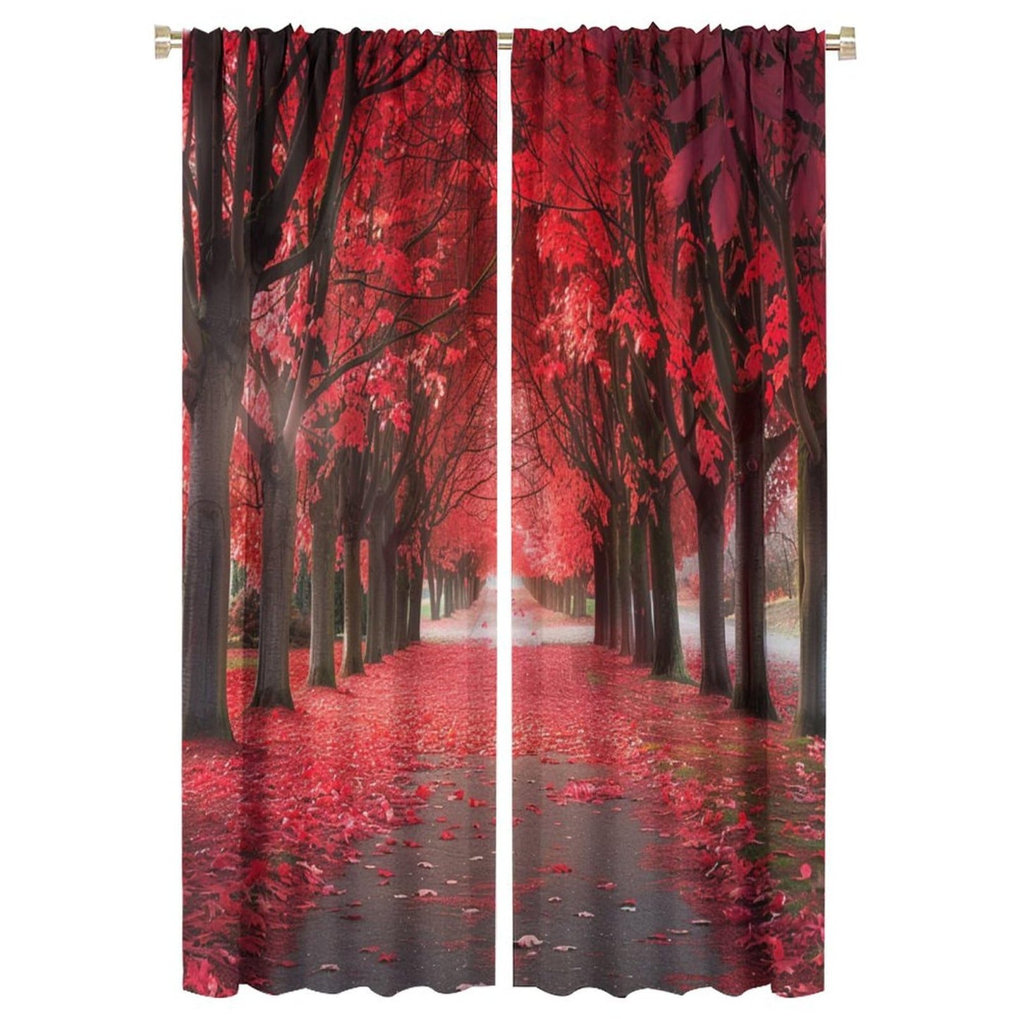 TOWINSFB Autumn Red Maple Leaves Blackout Curtains, Street Tree Plant Leaf Home Decor Rod Pocket Window Drapes for Living Room Bedroom - 42" W x 63" L