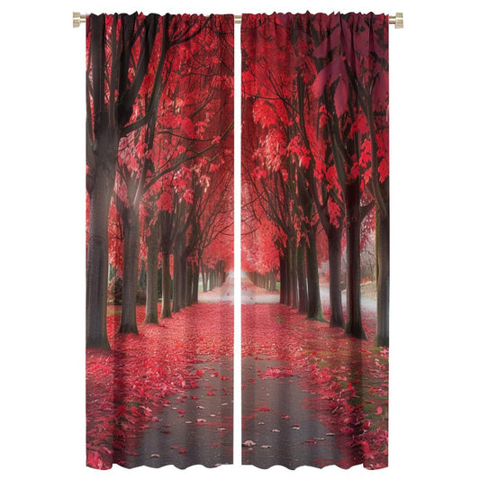 TOWINSFB Autumn Red Maple Leaves Blackout Curtains, Street Tree Plant Leaf Home Decor Rod Pocket Window Drapes for Living Room Bedroom - 42" W x 63" L