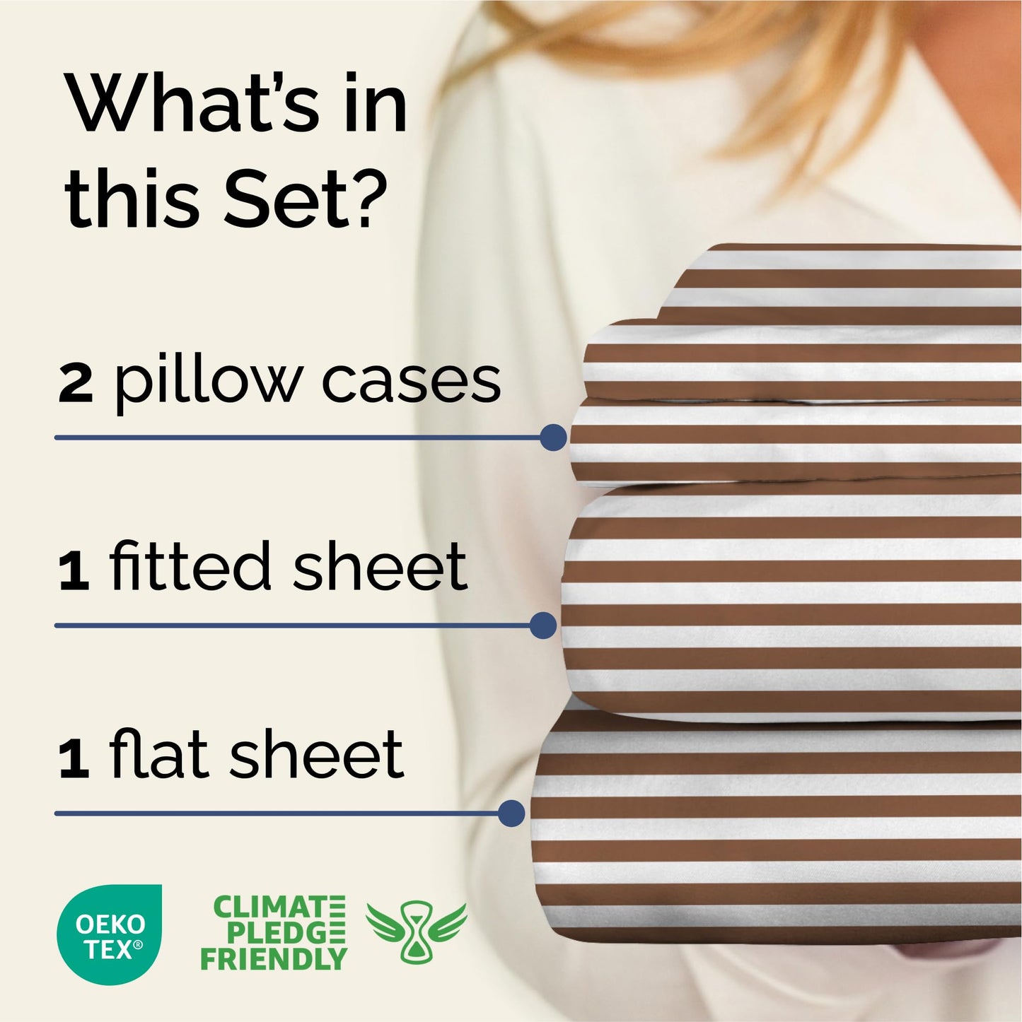 Striped Sheets - Brown Striped Sheets - 1 Flat & 1 Fitted & 2 Pillowcases w/ Deep Pockets – Comfy, Wrinkle & Fade Free - Soft, Breathable and Cooling – Luxury Pinstripe Bedding - Queen Size Bed Set