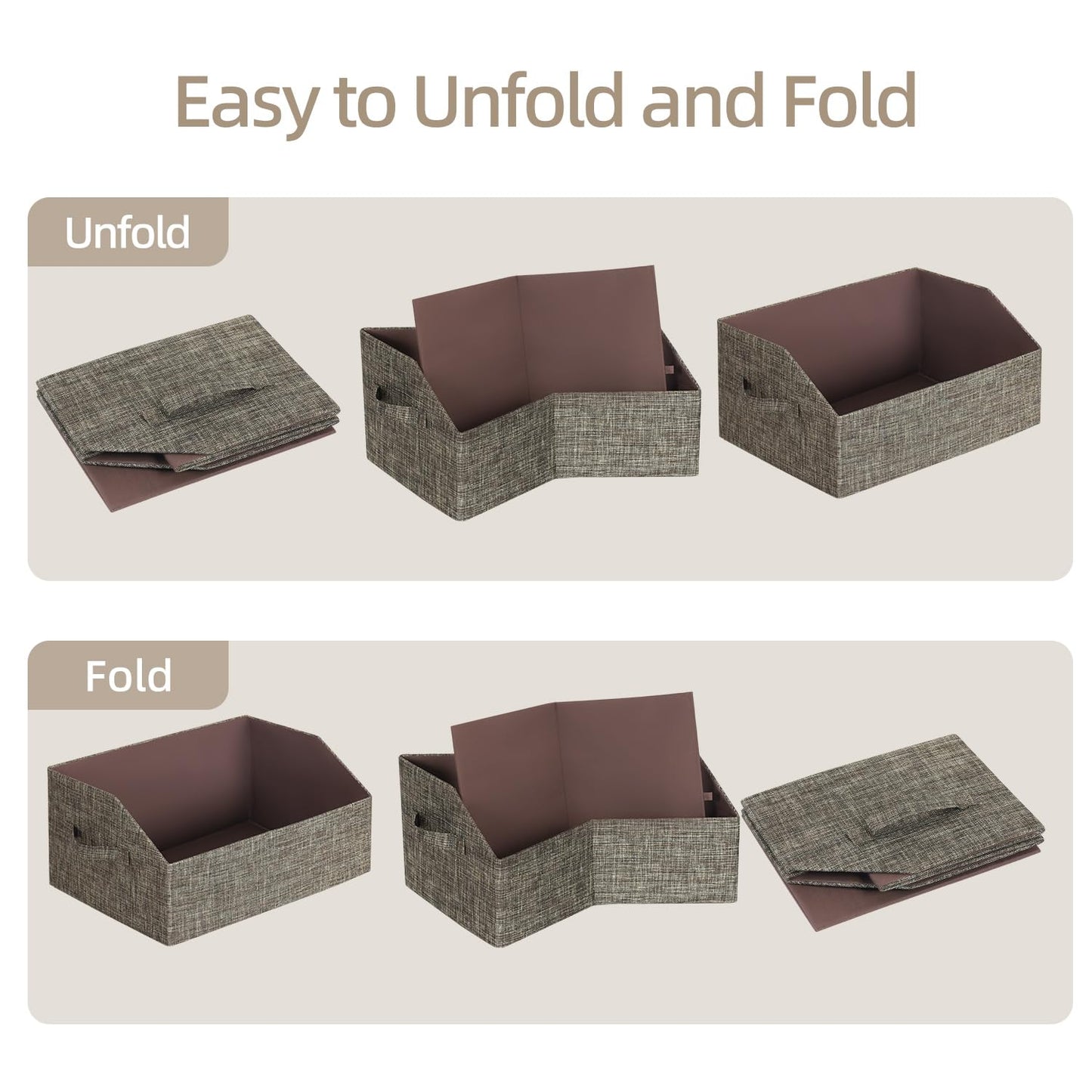 ORGMASTER Closet Organizer Bins, Fabric Storage Bins Foldable Storage Box Shelf Baskets Container Trapezoid Storage Bin for Organizing Home Office Shelves Wardrobe RV, 4 Pack, Brown