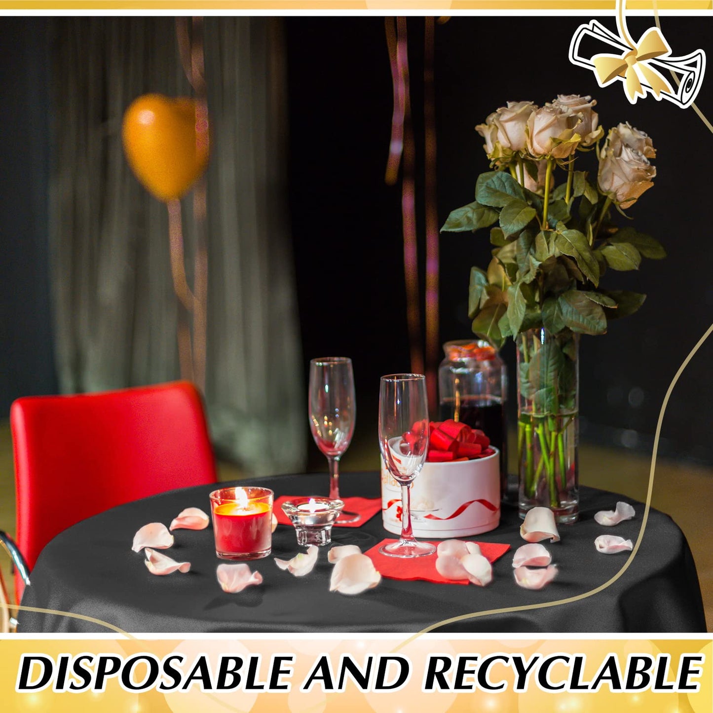 Amylove 2026 Black and Gold Plastic Tablecloths Bulk, Graduation Tablecloth 84 Inch Round Waterproof Table Cover for Anniversary Graduation Party Christmas Birthday Wedding Decorations