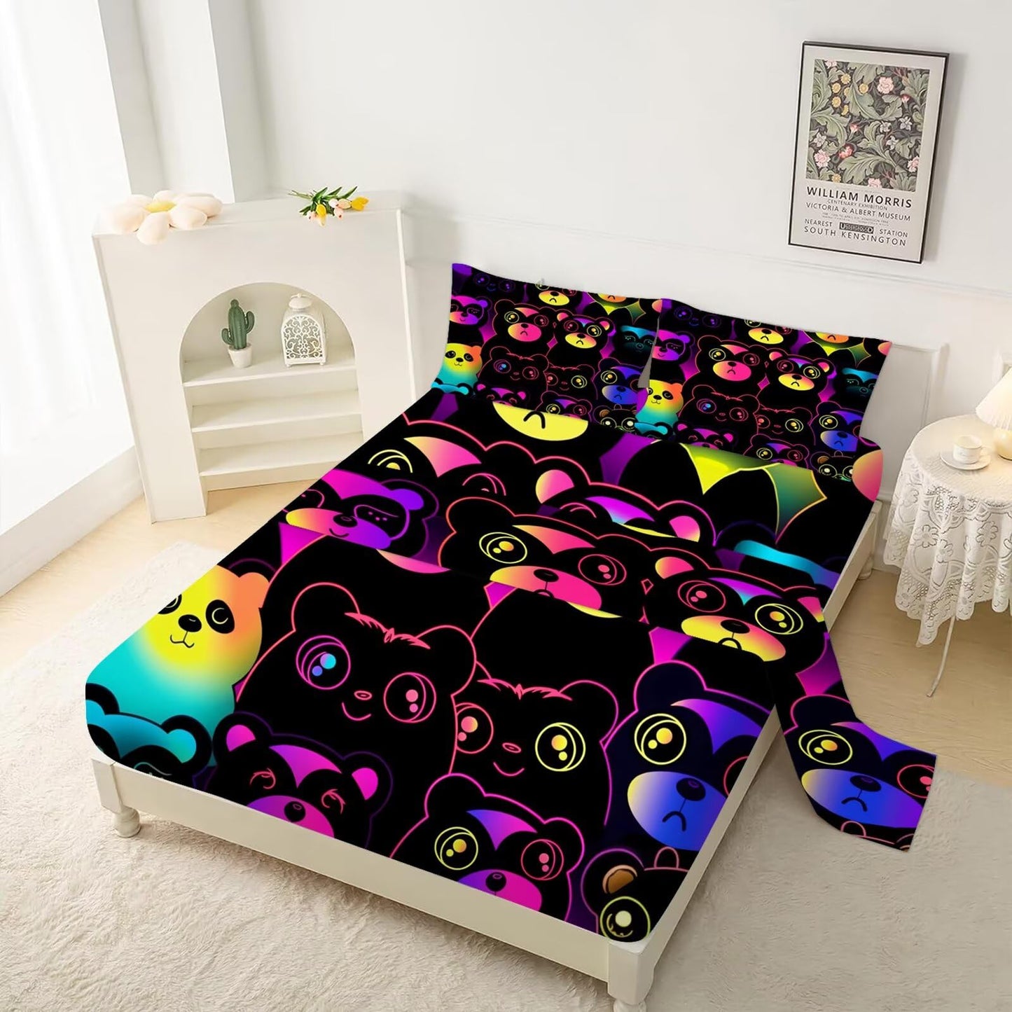 VTKON Lesser Panda Sheets Set Twin for Girls Boys Black Cartoon Lesser Panda Bedding Set for Kids Room Decor Cute Kids Bed Set with 1 Fitted Sheet, 1 Flat Sheet and 1 Pillowcase
