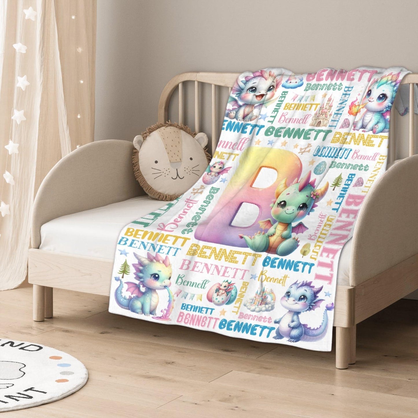 Custom Dragon Blanket with Name,Personalized Dragon Gifts,Soft Flannel Throw for Bed Sofa,Lightweight,40 x 30in