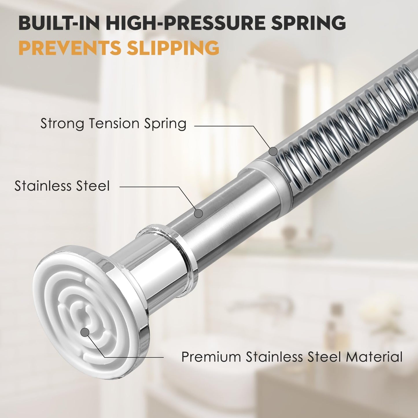 Silver Long Curtain Rod Tension Shower Curtain Rods 30 to 120 inch Adjustable Heavy Duty Rods for Bathroom Windows Outdoor Spliced Telescopic Design No Drill No Slip Stainless Steel