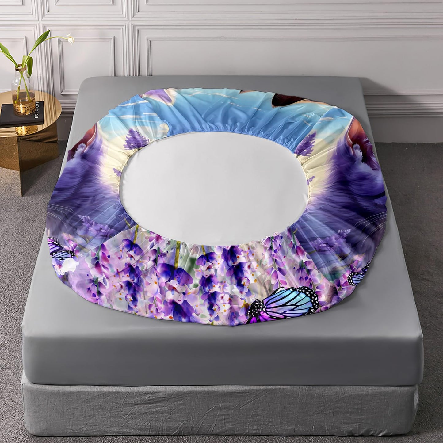 UEVBF Cat Fitted Sheet Toddler Bedding Set,Floral Bedding Animal Themed Fitted Sheet Sets for Kids Boys Girls Room Decor,Cute Bed Fitted Sheet Sets Twin Size,1 Fitted Sheet+2 Pillowcases.