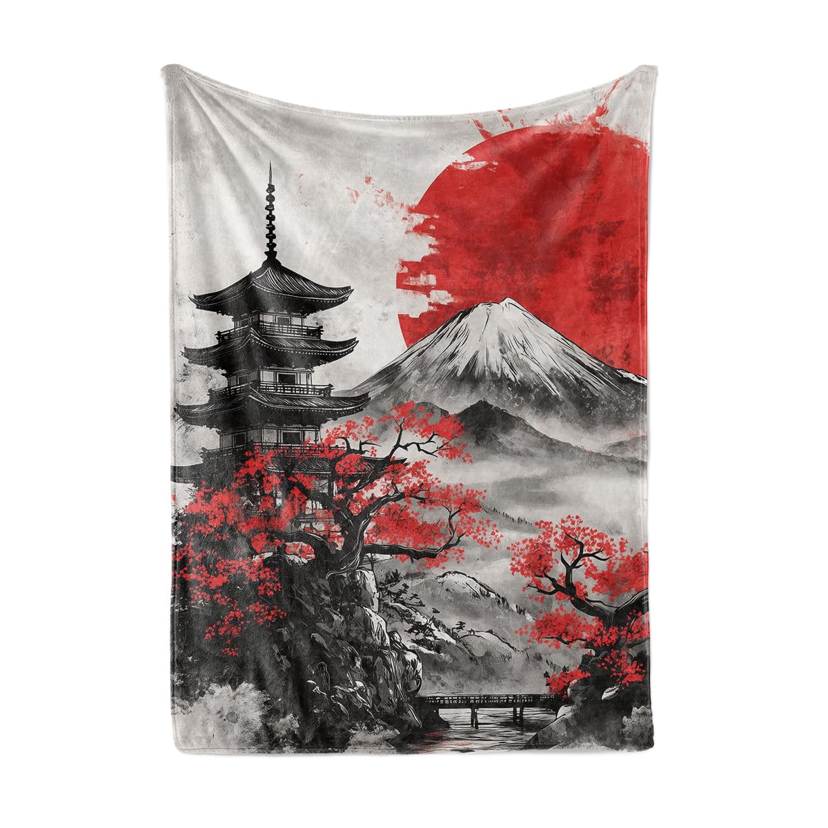 HUNXIAOJ Japanese Throw Blanket Japanese Gifts Cherry Blossom Blanket Japan Scenery Decor Warm Soft Flannel for Girls Boys Women Teens Adults Bed Sofa Couch (60 in x 80 in)