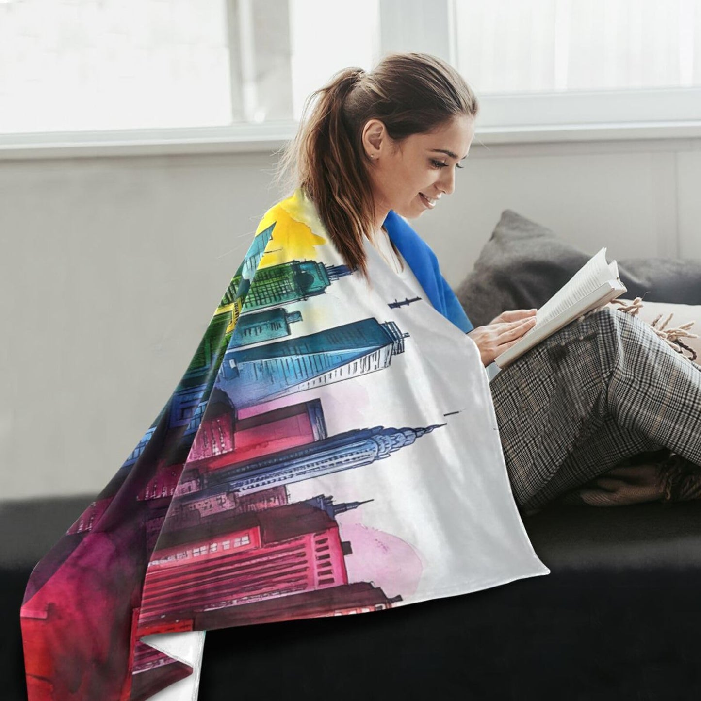 AIXIWAWA Throw Blanket Painting City Print for Couch, Warm Soft 50×60 inches Lightweight Fleece Decorative Blankets for Bed Sofa All Season