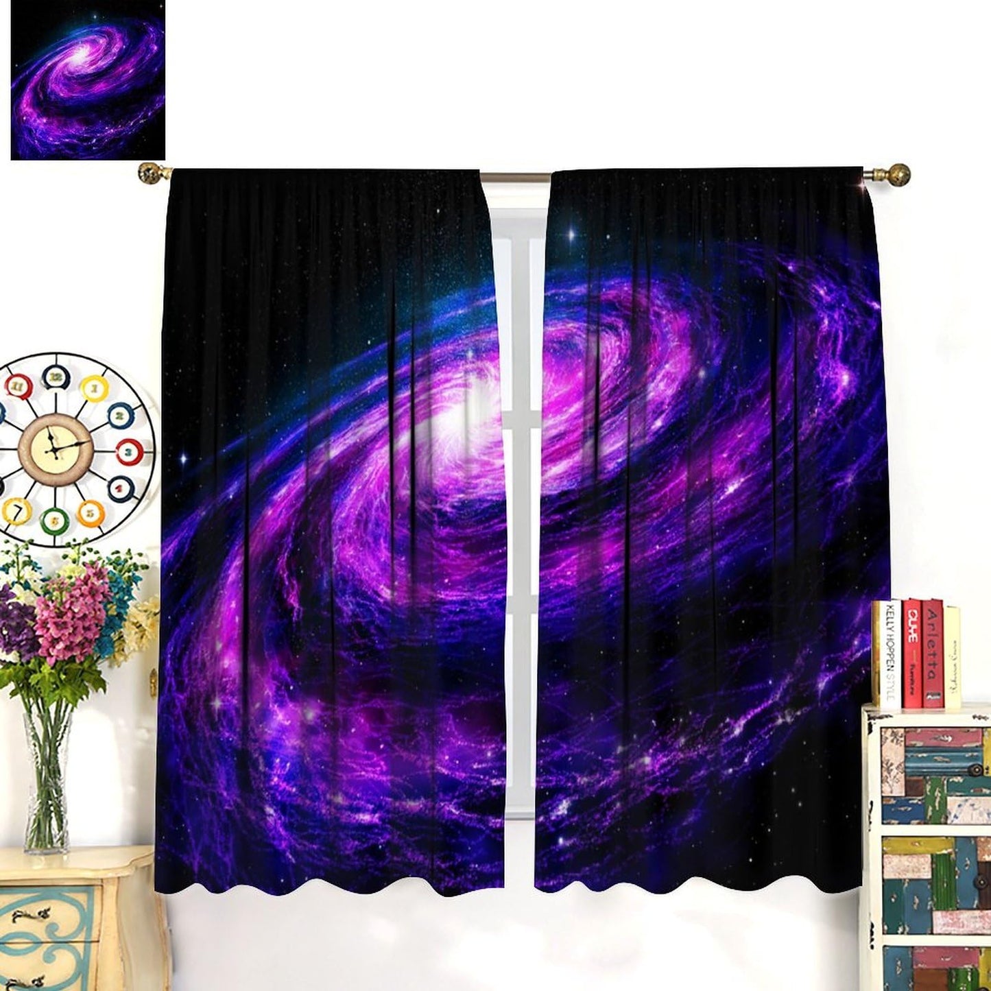 Galaxy Blackout Curtains,Purple Universe Starry Night Outer Space Mystery Galaxy Milky Way Black Hole Stars Windows Treatments Rod Pocket Drapes For Kids Boys Teenage Living Room Bedroom 63x72in