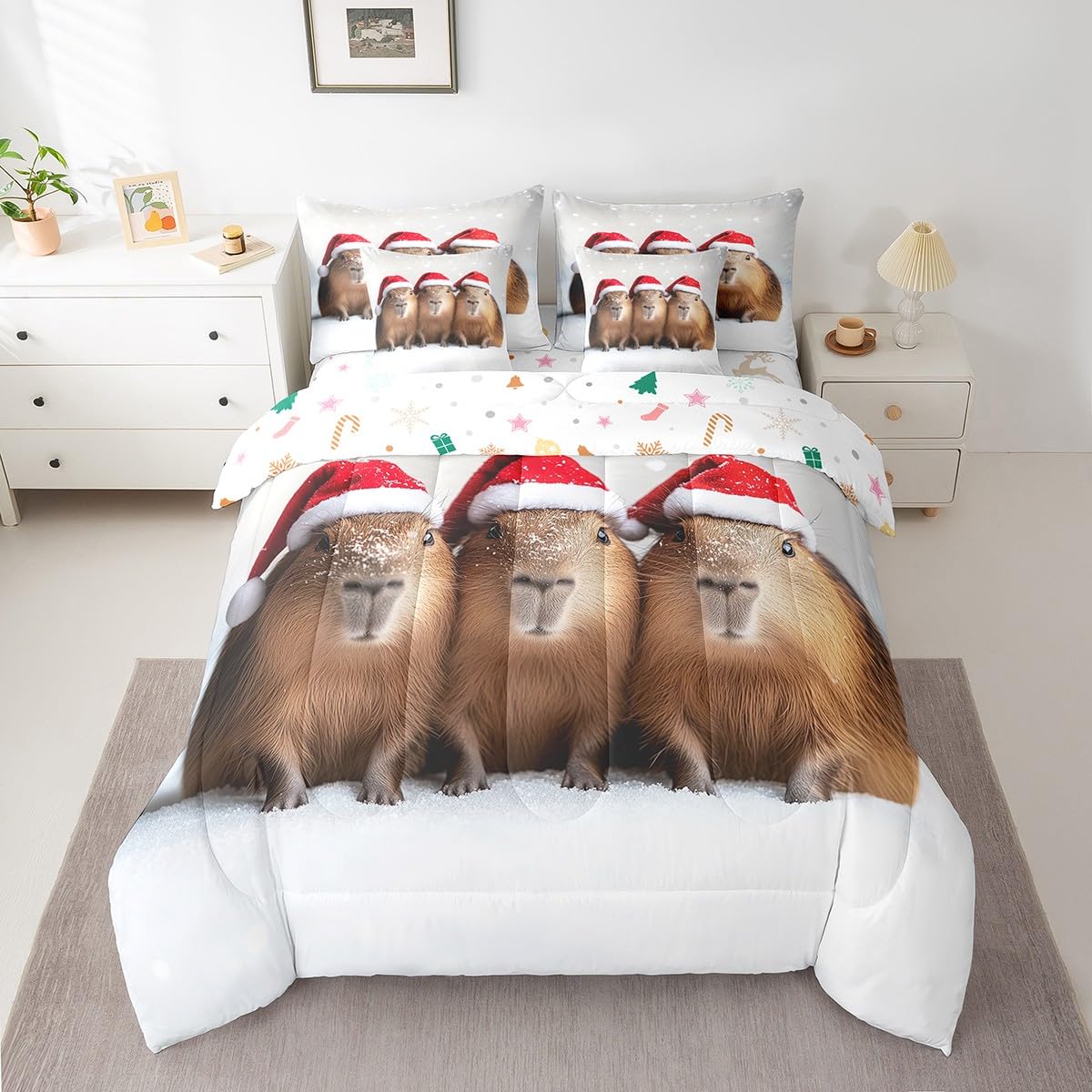 Feelyou Kids Kawaii Hamster Comforter Set with Sheets Queen Size, Cute Animal Bed in A Bag Guinea Pig 7 Pieces Bedding Set Boys Girls Pet Animal Teens Bed Set Bedroom Decor 7Pcs
