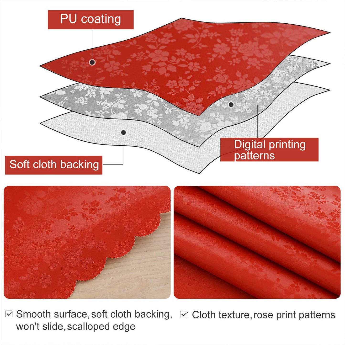 Smiry Rectangle Table Cloth, Waterproof Heavy Duty Vinyl Tablecloths, Wipeable Washable Table Cover for Kitchen and Dining Room (Red, 70" X 90")