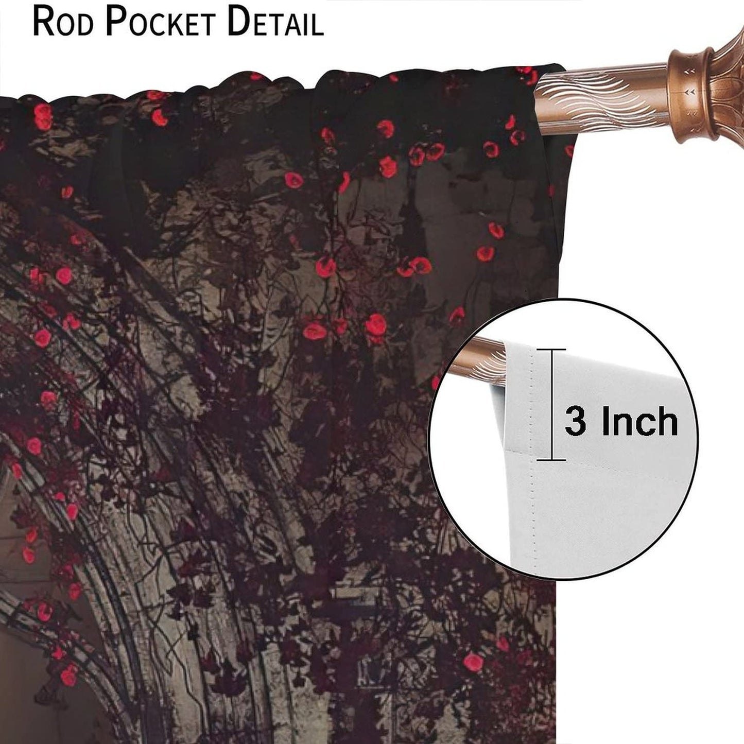 Gothic Blackout Curtains,Red Roses Medieval Castle Old Arch and Candles Thermal Insulated Drapes for Bedroom Living Room Window Curtains W42xL45in