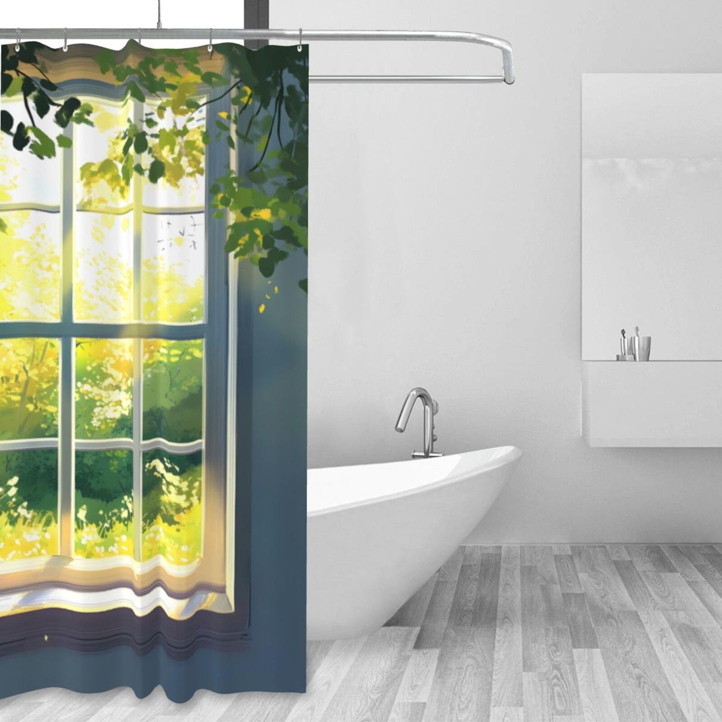 HEILIVIO Shower Curtain Window Tree Morning Waterproof Fabric Stylish Durable Bathroom Decor,Quick-Dry,60x72inches,Includes 12 Iron Hooks