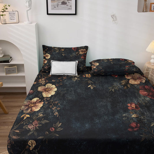 NOGAWA Moody Flower Sheets Queen Size, Floral Bed Sheets, Vintage Bedding Sheets, Pillowcases 4 Piece Set, Microfiber Deep Pocket Fitted Sheet, Flat Sheet, 2 Pillow Cases