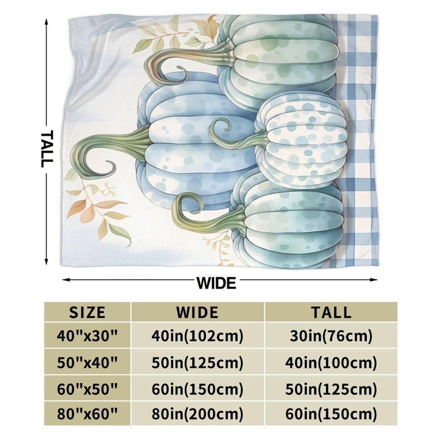 Blue Pumpkins White Gingham Throw Blanket for Couch Soft Blanket for Bed Bed Sofa Decor for Living Room Bedroom 60"X50"