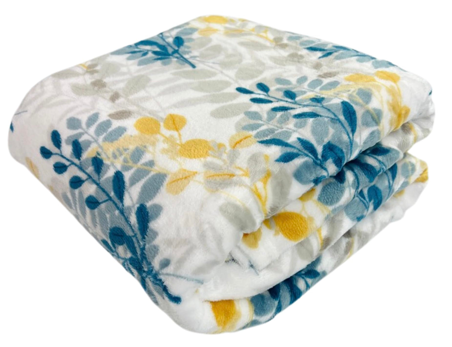 Floral Fleece Throw Blanket: Botanical Velvety Soft, Durable Accent for Bed or Couch Teal and Yellow Leaves, 50 x 70 inches