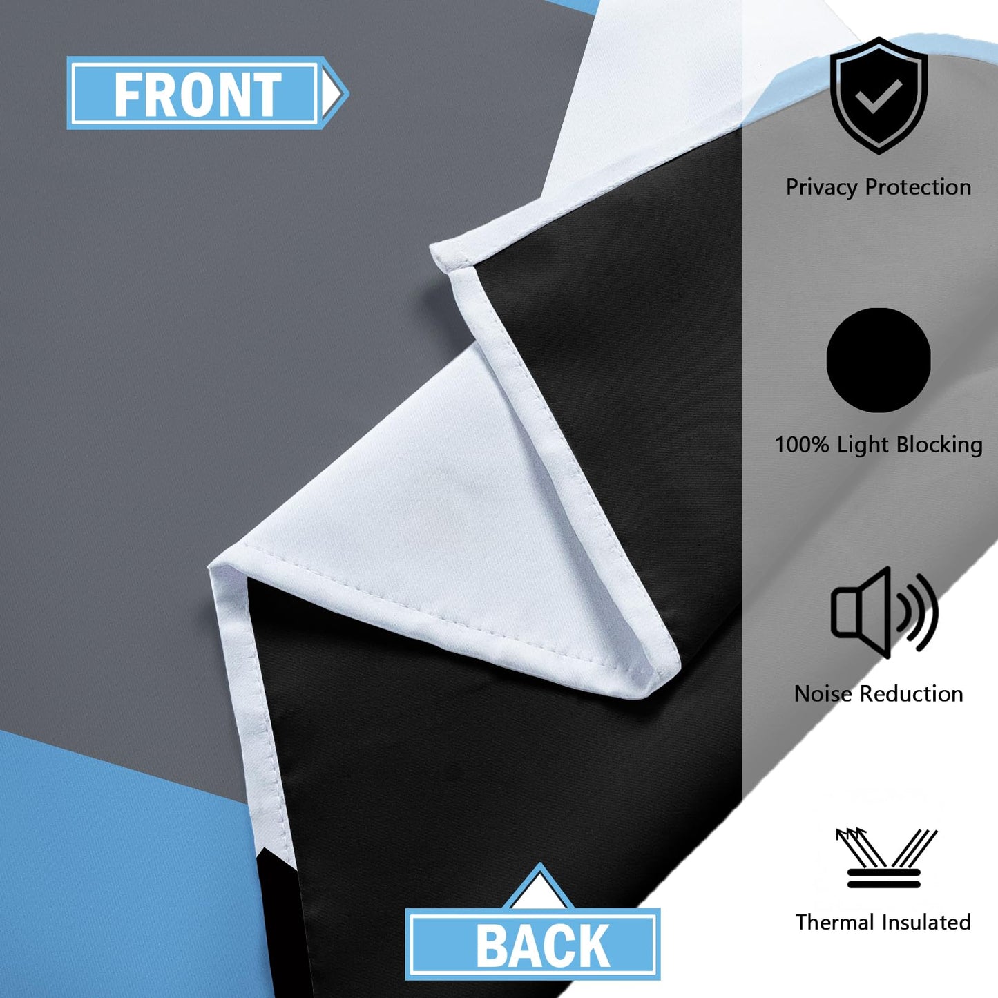 Tyrot Light Blue 100% Blackout Curtains for Bedroom 63 inch Length 2 Panels Set Black Grey Modern Abstract Geometric Black Out Curtains Insulated Room Darkening Window Drapes for Living Room, 42Wx63L