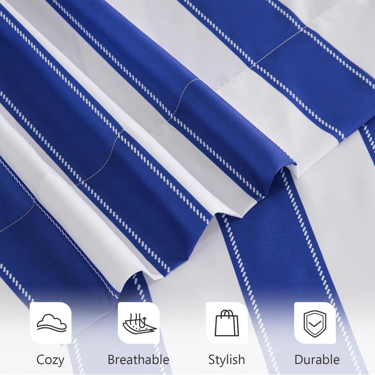MCO 4Pieces Striped Sheets Set, Breathable Queen Sheet Set with 16" Deep Pocket,Modern & Luxury, Brushed Microfiber Bedding Set(Queen, Navy Blue)