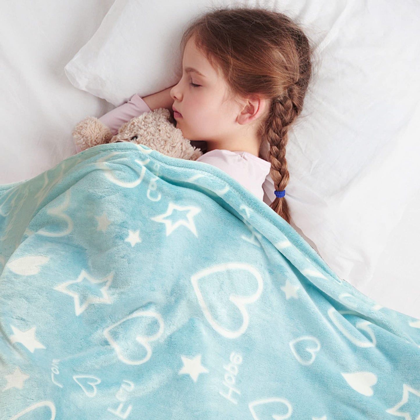 LIFEYJ Glow in The Dark Stars Heart Blanket Gifts for Girls Boys,Soft Blanket 3 4 5 6 7 8 9 10 Year Old Girl Gifts Ideas,Toddler Girl Toys Age 6-8,Easter Gifts for Kids Birthday Gifts Presents,50"x60"