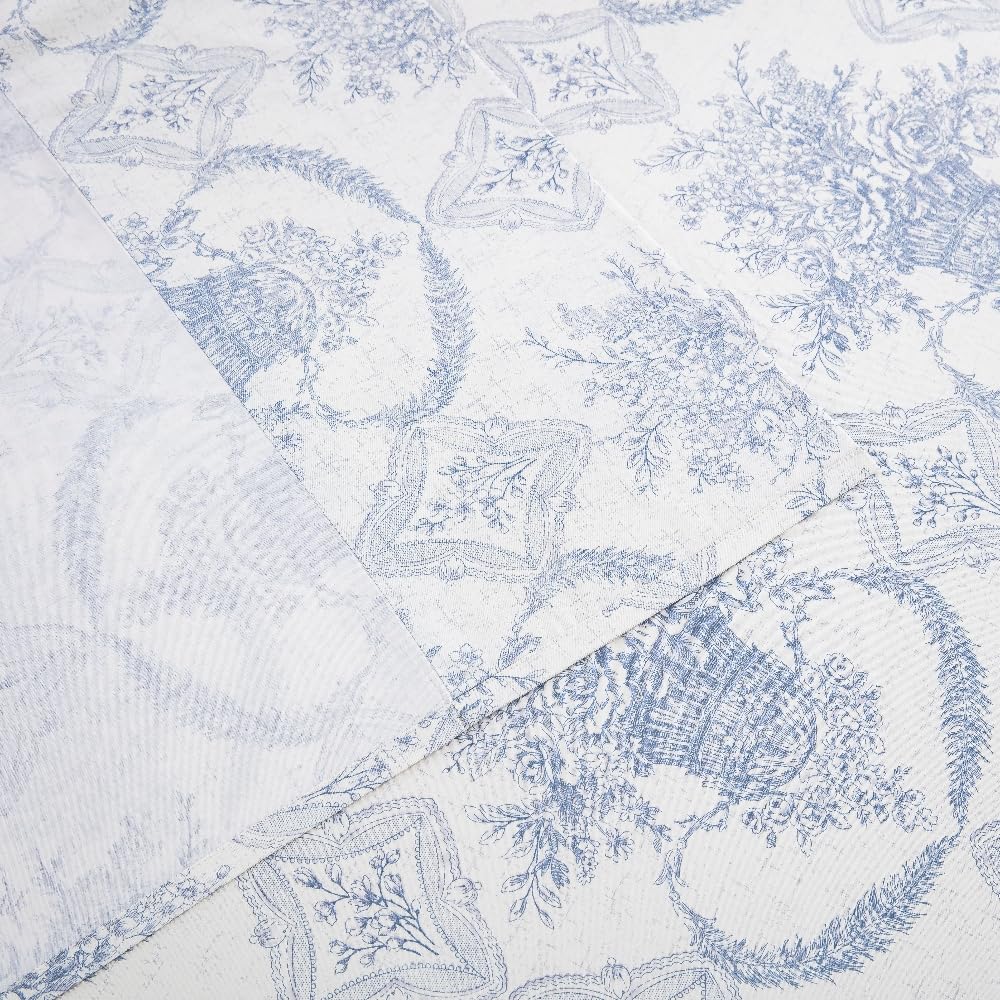 DAUAOTO Full Size 100% Cotton Bedding Printed Sheets Set. Up to 14" Deep Mattress, Farmhouse Country Cottage Pattern Bedlinen Sets, French Blue