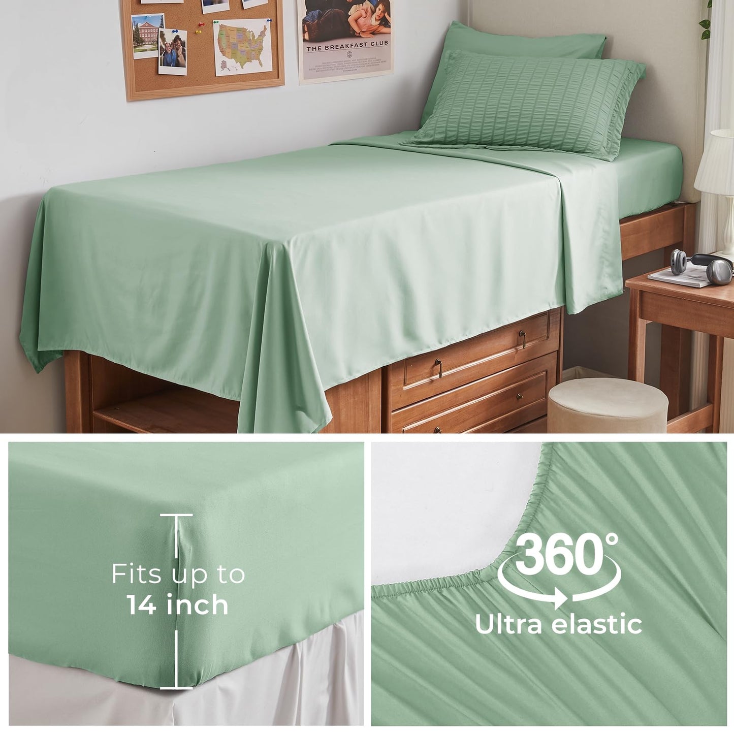 HYMOKEGE Sage Green Twin Comforter Set Seersucker 5 Pieces, All Season Luxury Bed in a Bag for Bedroom, Bedding Set with Comforters, Sheets, Pillowcase & Sham