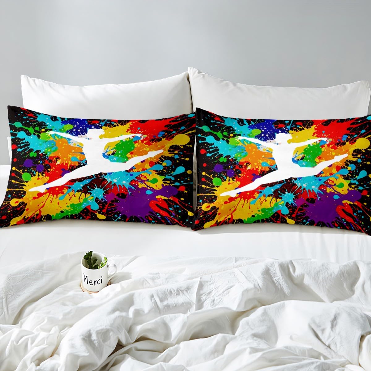 Erosebridal Gymnastics Fitted Sheet Deep Pocket Gifts for Girls Kids Full Size Rainbow Tie Dye Bed Sheets,Gymnast Sports Bedding Set Gymnastics Lover Sheets with 2 Pillow Cases Bedroom Decor