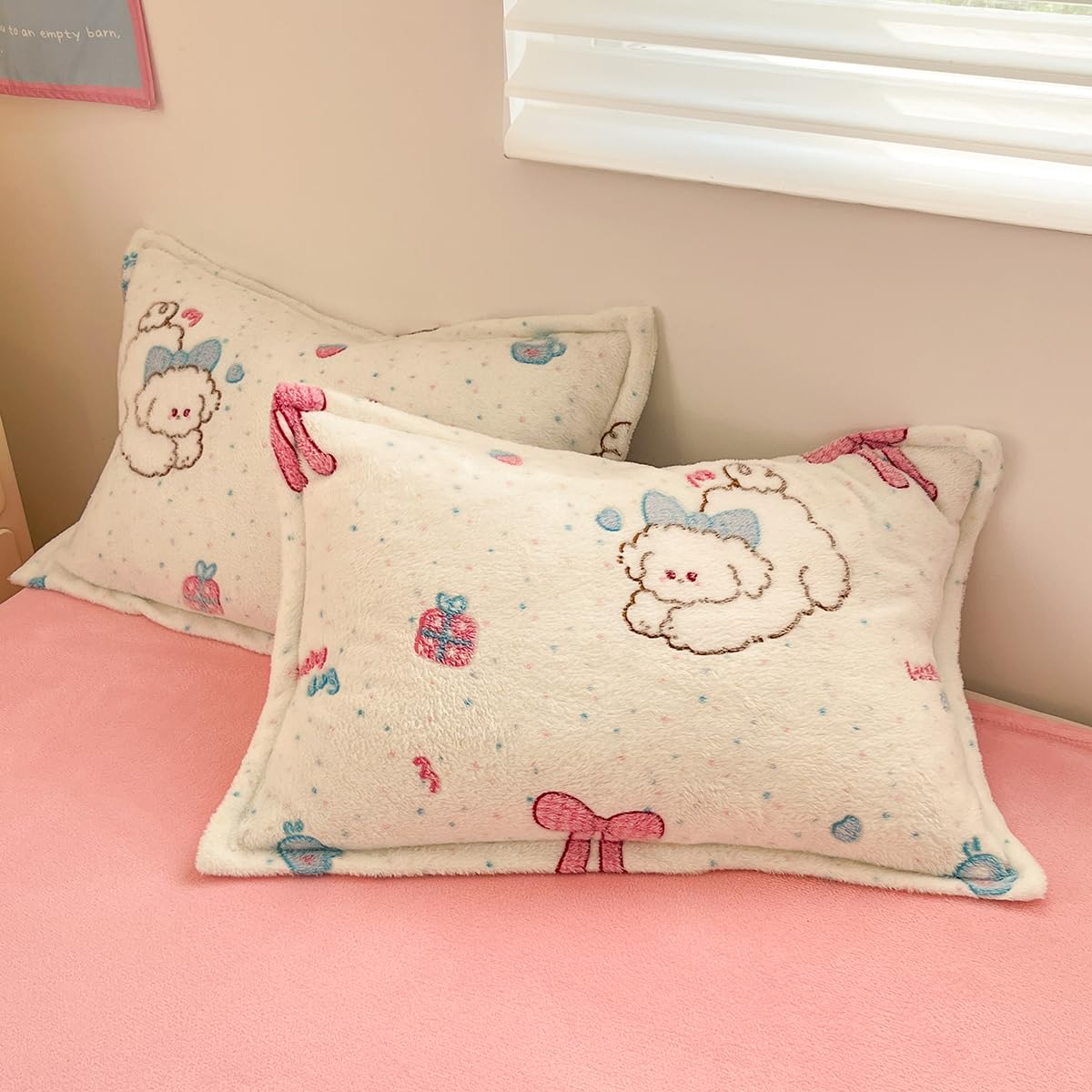 LMONMOO Pink Duvet Cover Queen, Puppy Kawaii Bedding Sets, Ultra Soft Cute Dogs Fluffy Comforter Covers Set for Girls Kids Women Teen (Puppy, Queen)