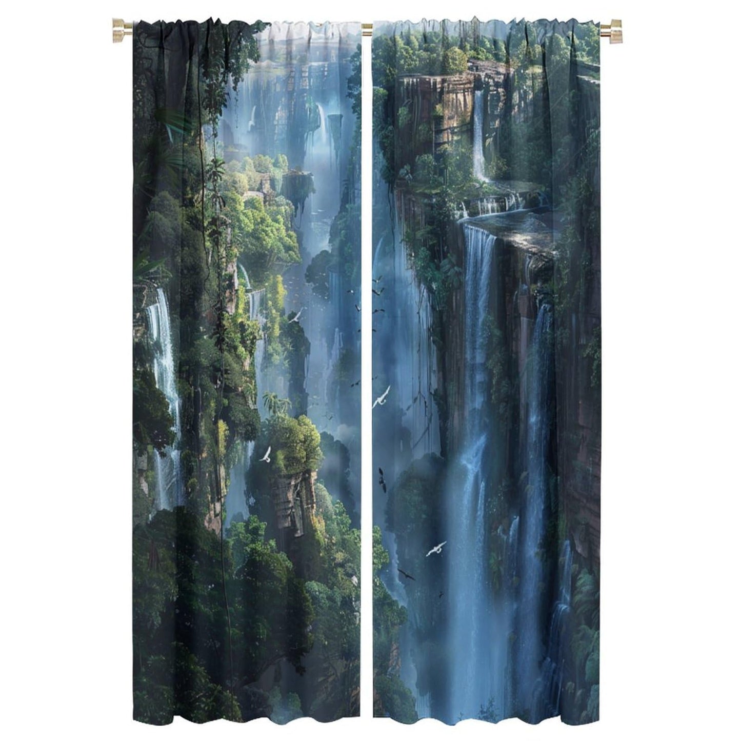 TOWINSFB Classic Waterfall Landscape Blackout Curtains, Forest Mountain Jungle Bird Home Decor Rod Pocket Window Drapes for Living Room Bedroom - 42" W x 63" L
