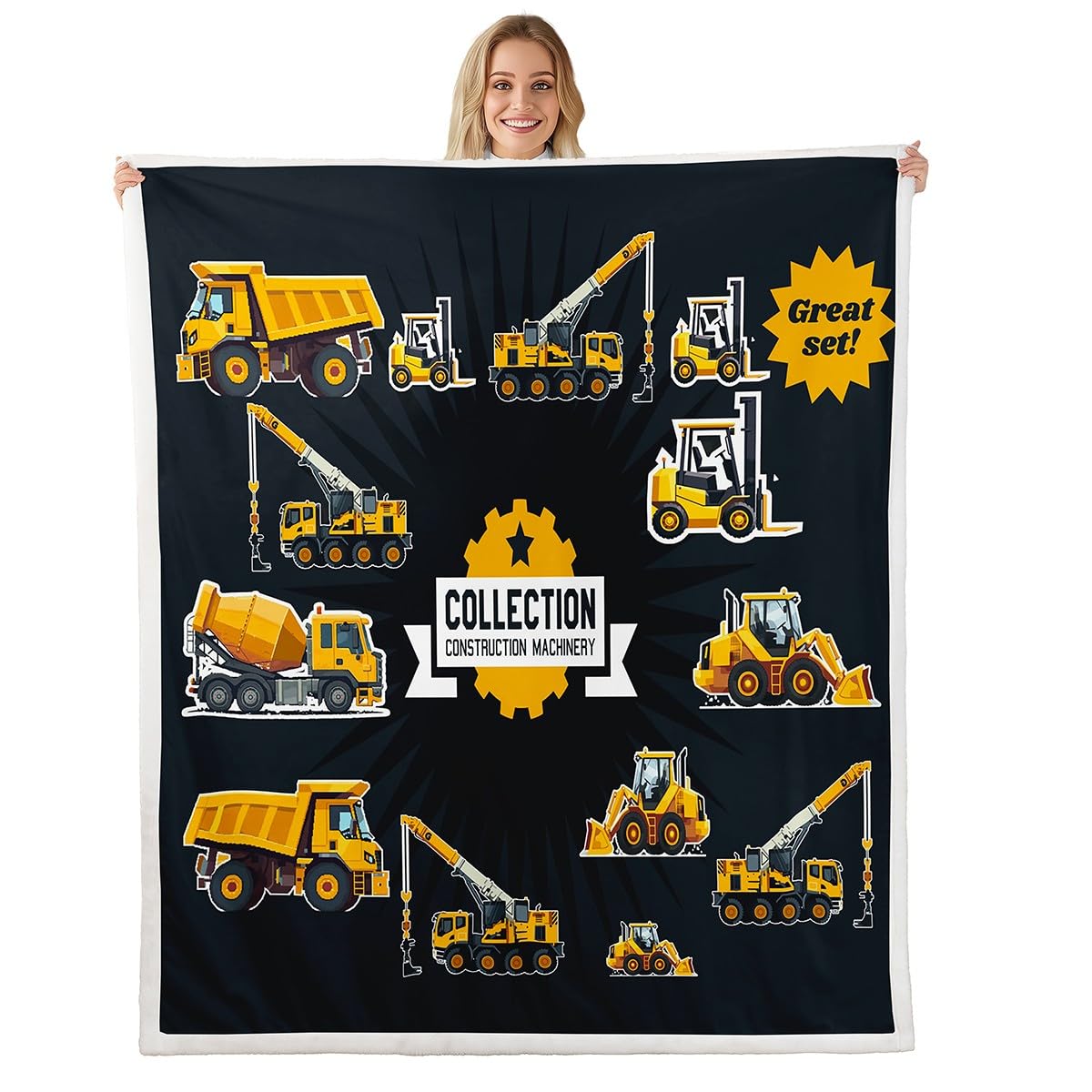 Feelyou Boys Construction Car Fleece Sherpa Blanket Kids Machinery Excavators Throw Blanket for Sofa Couch Heavy Machinery Construction Plush Throw Blanket Throw 50"x60"