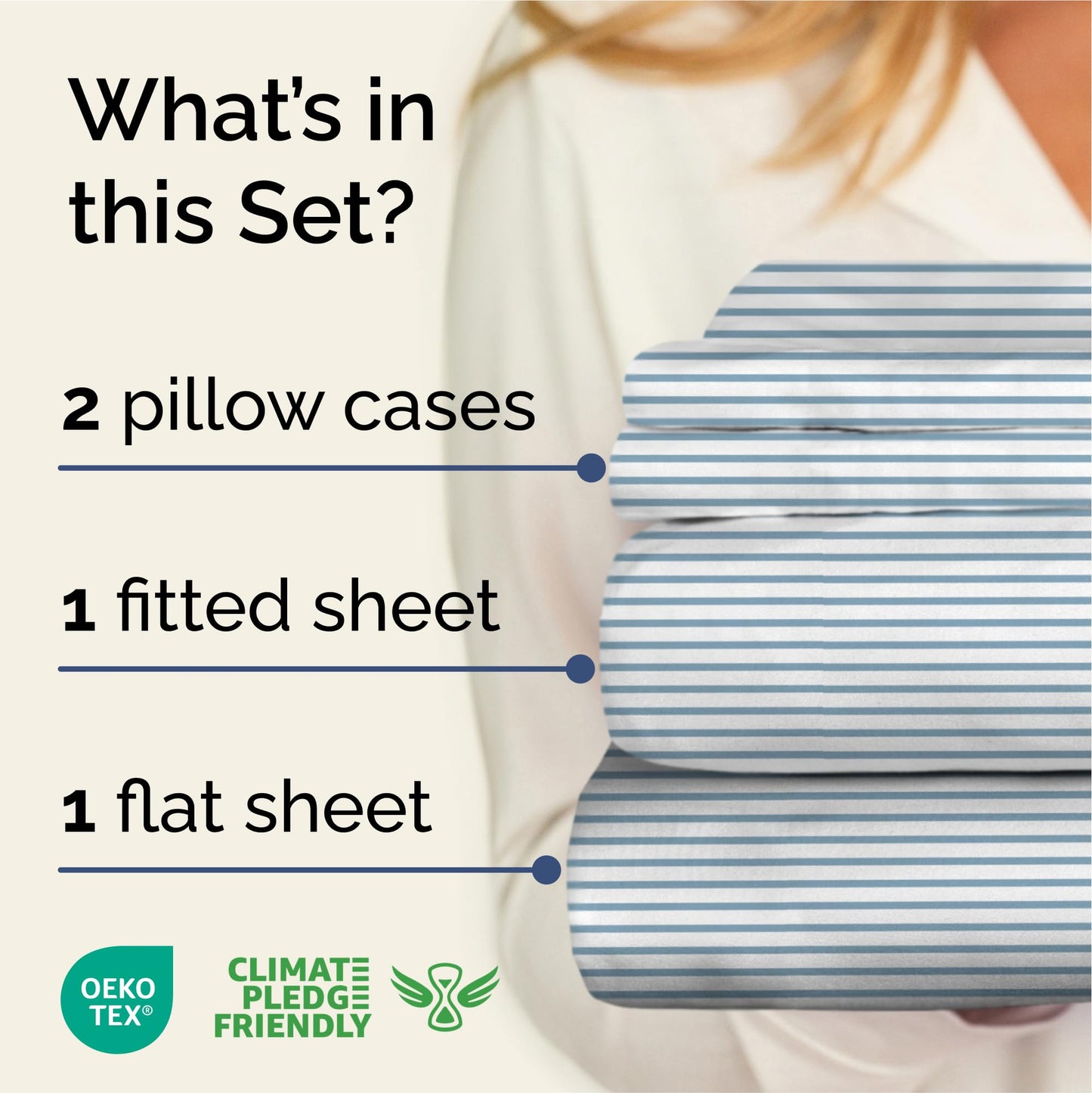 Striped Sheets - Blue & White Striped Sheets - 1 Flat & 1 Fitted & 2 Pillowcases w/ Deep Pockets – Wrinkle & Fade Free - Ultra-Soft, Breathable and Cooling - Luxury Pinstripe Bedding - Queen Size Set