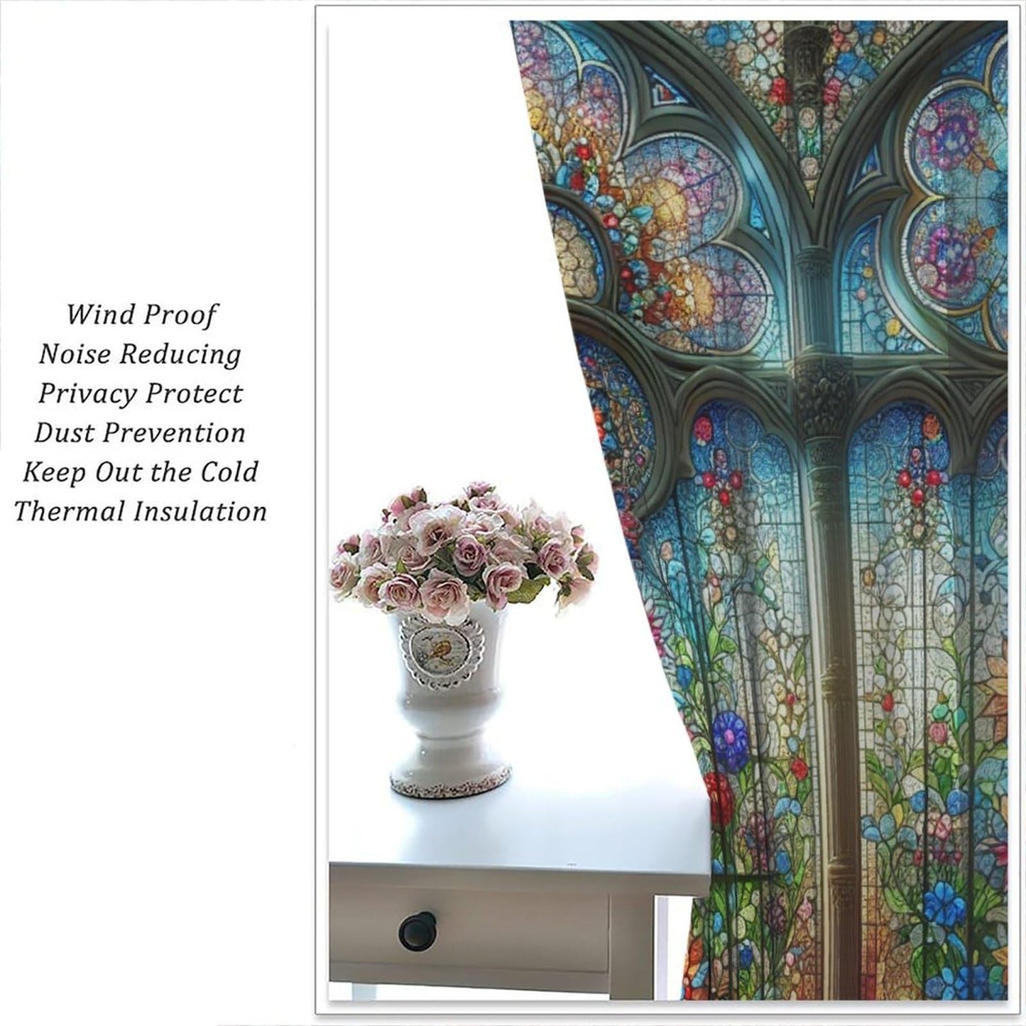 FengMingRui Stained Glass Curtains Vintage Abstract Geometry Floral Window Treatments for Boys Girls Bedroom Living Room Window Drapes 42" W X 45" L