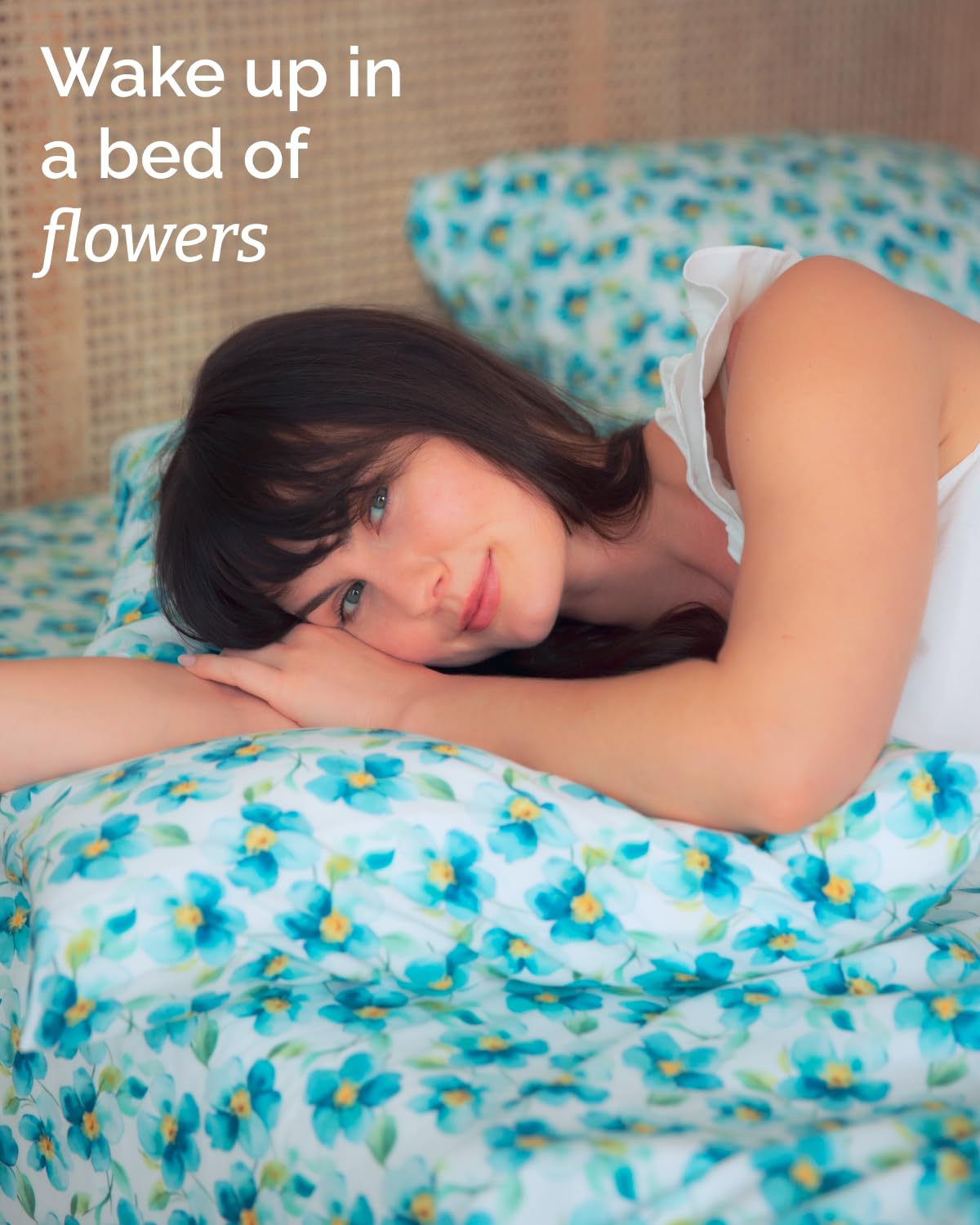 Floral Sheets - Flower Print Bed Sheet Set - 1 Flat, 1 Fitted & 2 Pillowcases w/ Deep Pockets - Comfy, Cozy, Wrinkle & Fade Free - Boho Botanical Bedding - Soft, Breathable & Cooling - Queen Size Set