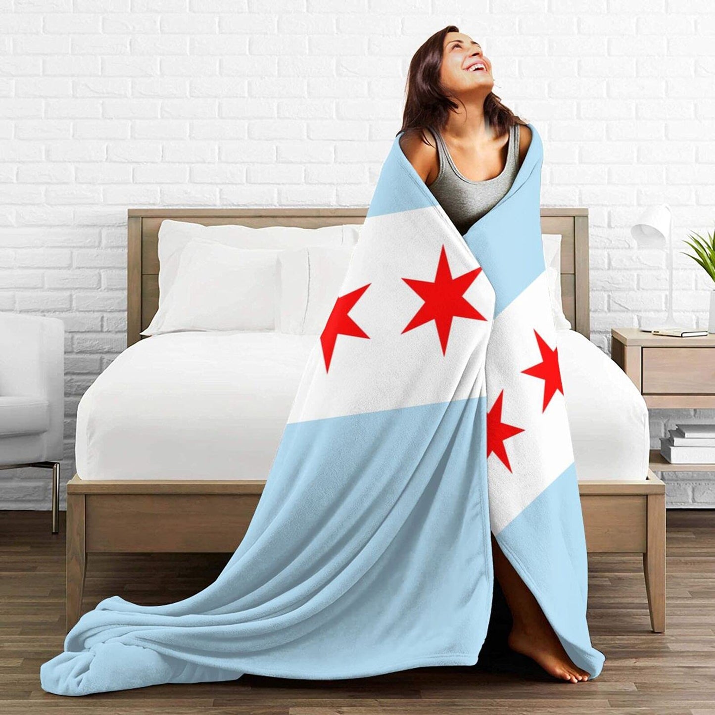 Chicago City Flag Super Soft Warm Fleece Blanket, Comfortable Flannel Blanket, Four Season Blanket Suitable for Bedroom Bed and Sofa