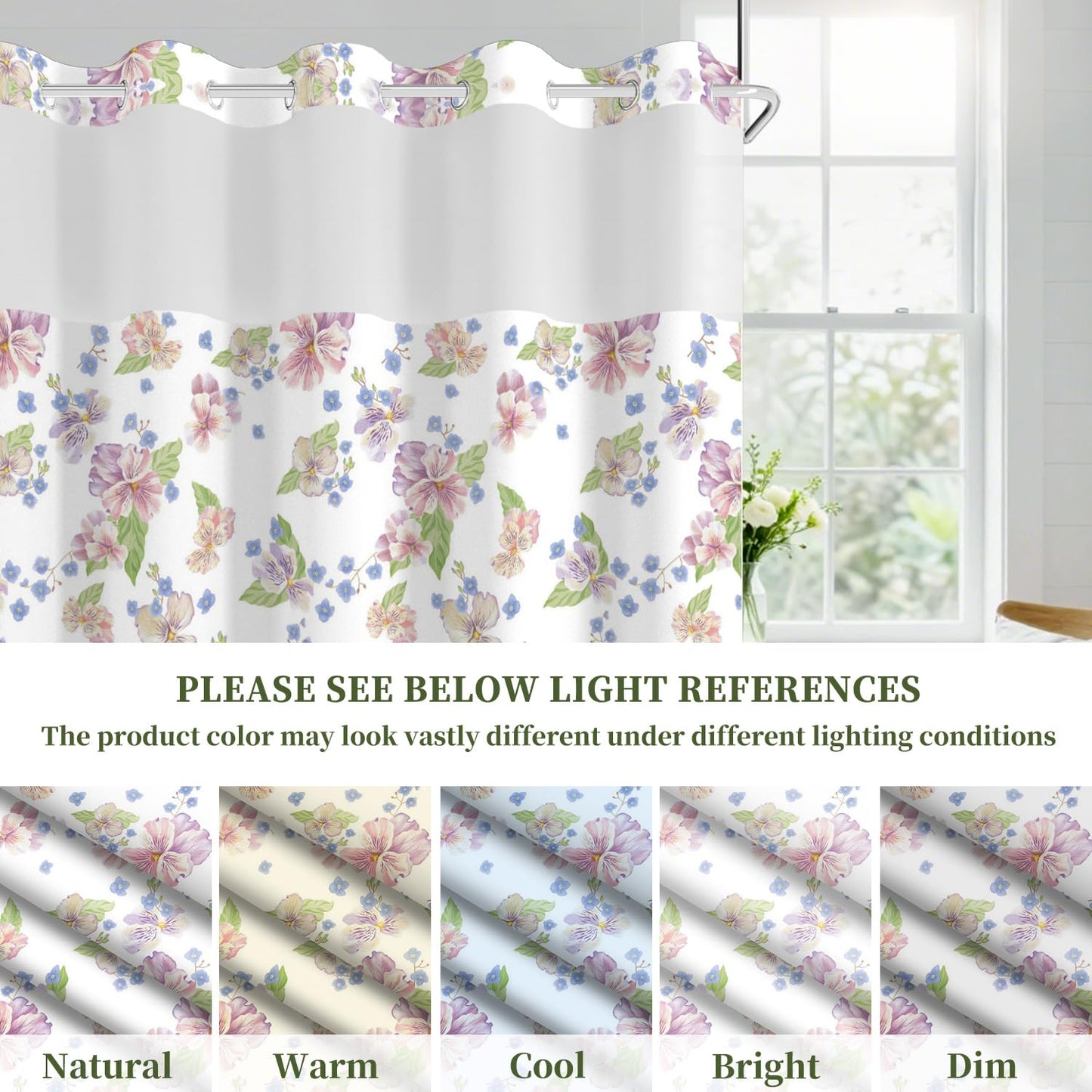 NAEMBCU No Hook Shower Curtain with Snap in Liner Set FYLX00230