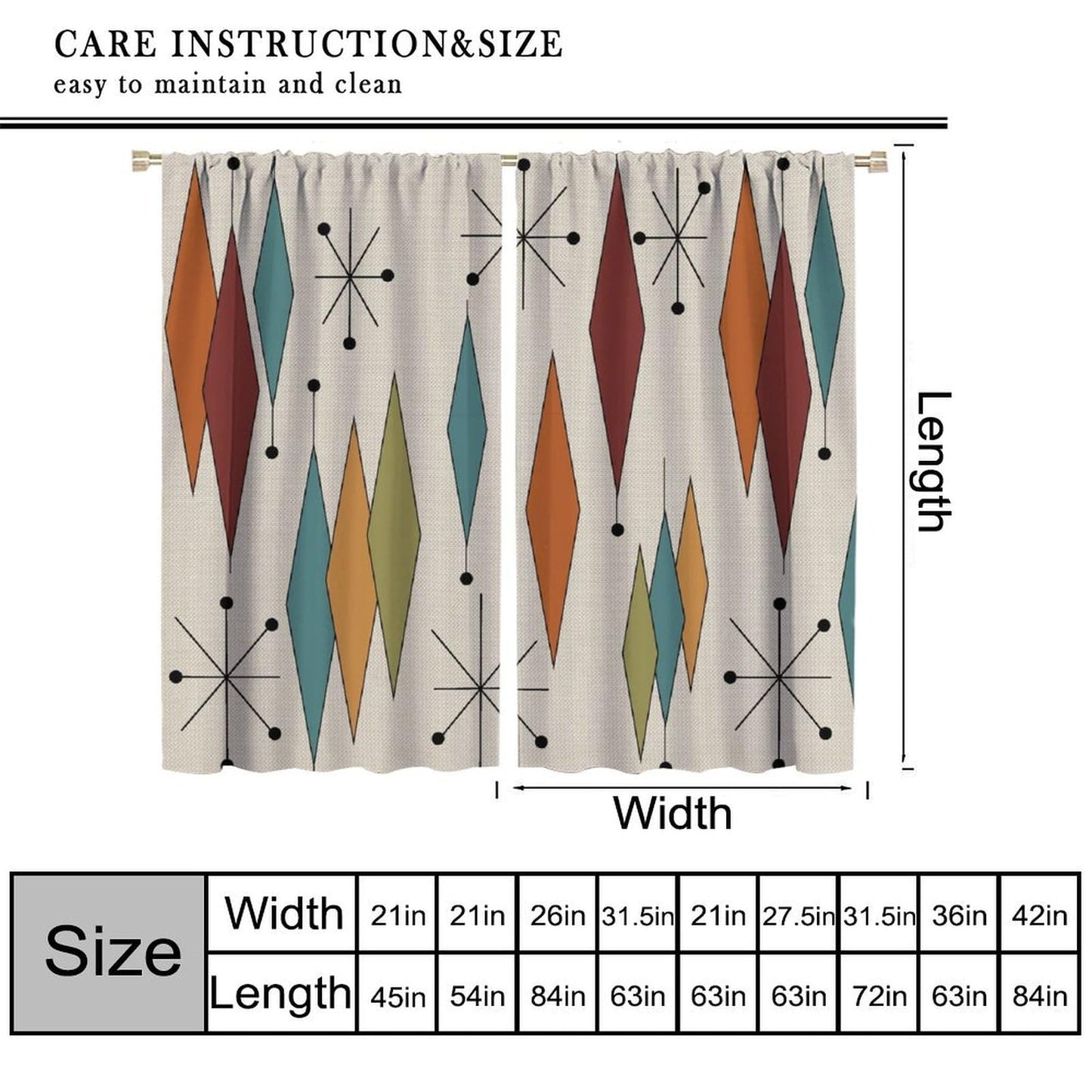 ShiTingYu Abstract Geometric Modern Curtains Mid Century Art Colorful Orange Blue Green Window Treatments for Kitchen Bedroom Living Room Drapes 42x45 Inch