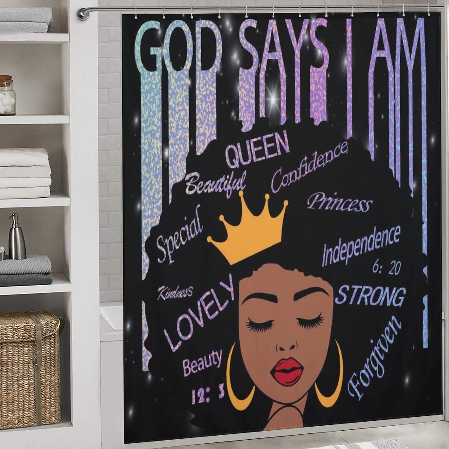 TYVGICZ American Woman Shower Curtains Afro Queen Black Girl Bath Curtains for Bathroom Cool Girl Polyester Fabric Bath Curtains for Women Female Bathroom Decor,66x72 Inch