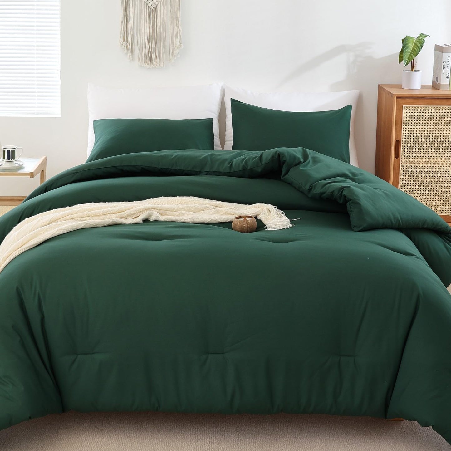 ROSGONIA Comforter Full Size for Girls Boys Teen,3pcs(1 Dark Emerald Green Comforter & 2 Pillowcases),Soft Kids Comforter Sets All Season Dorm Bedding