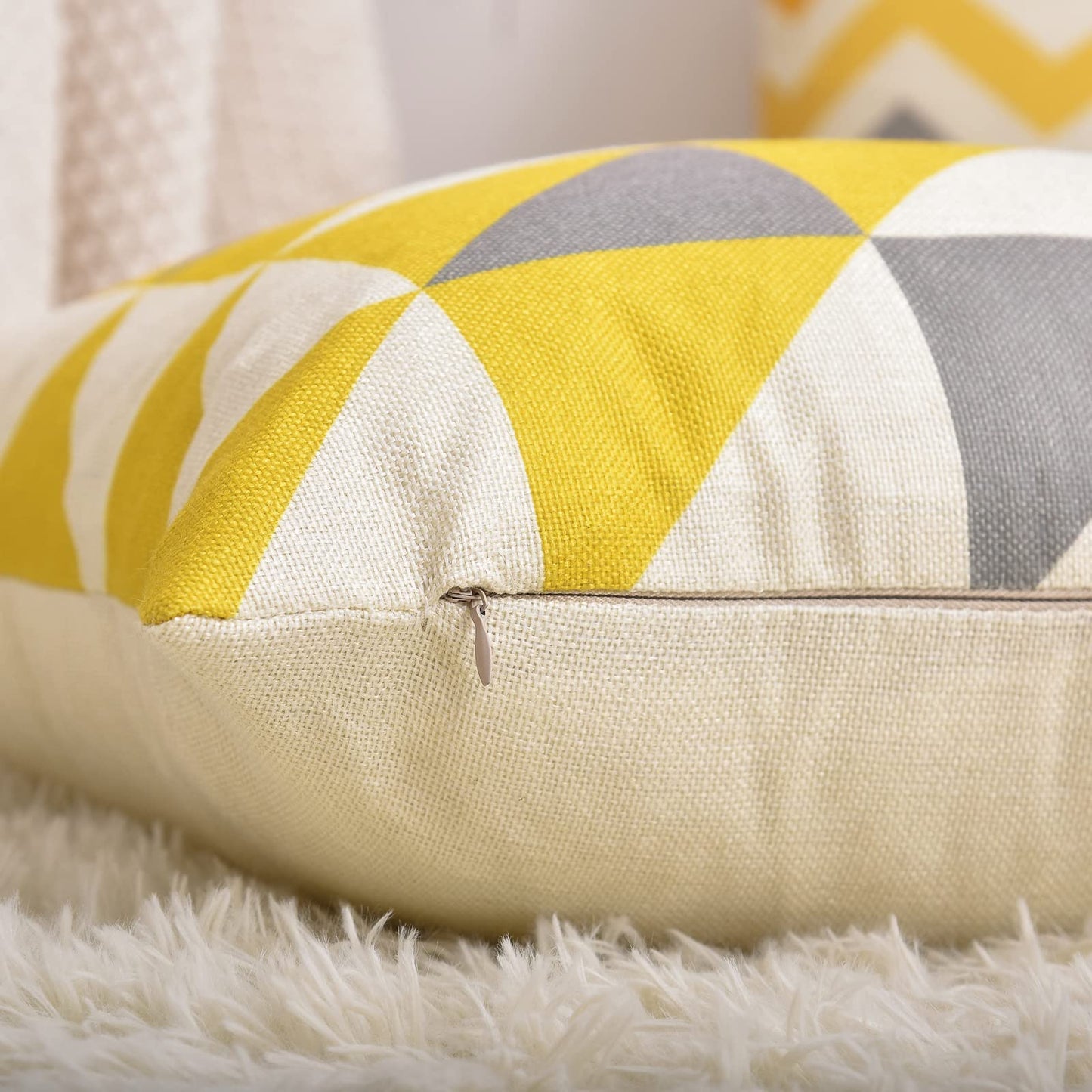 Tosewever Set of 4 Decorative Geometric Yellow Grey 18 x 18 Inches Throw Pillow Covers - Modern Pattern Linen Square Pillow Cushion Case for Sofa Couch Bed Home Decor Outdoor (18" x 18", Yellow/Gray)