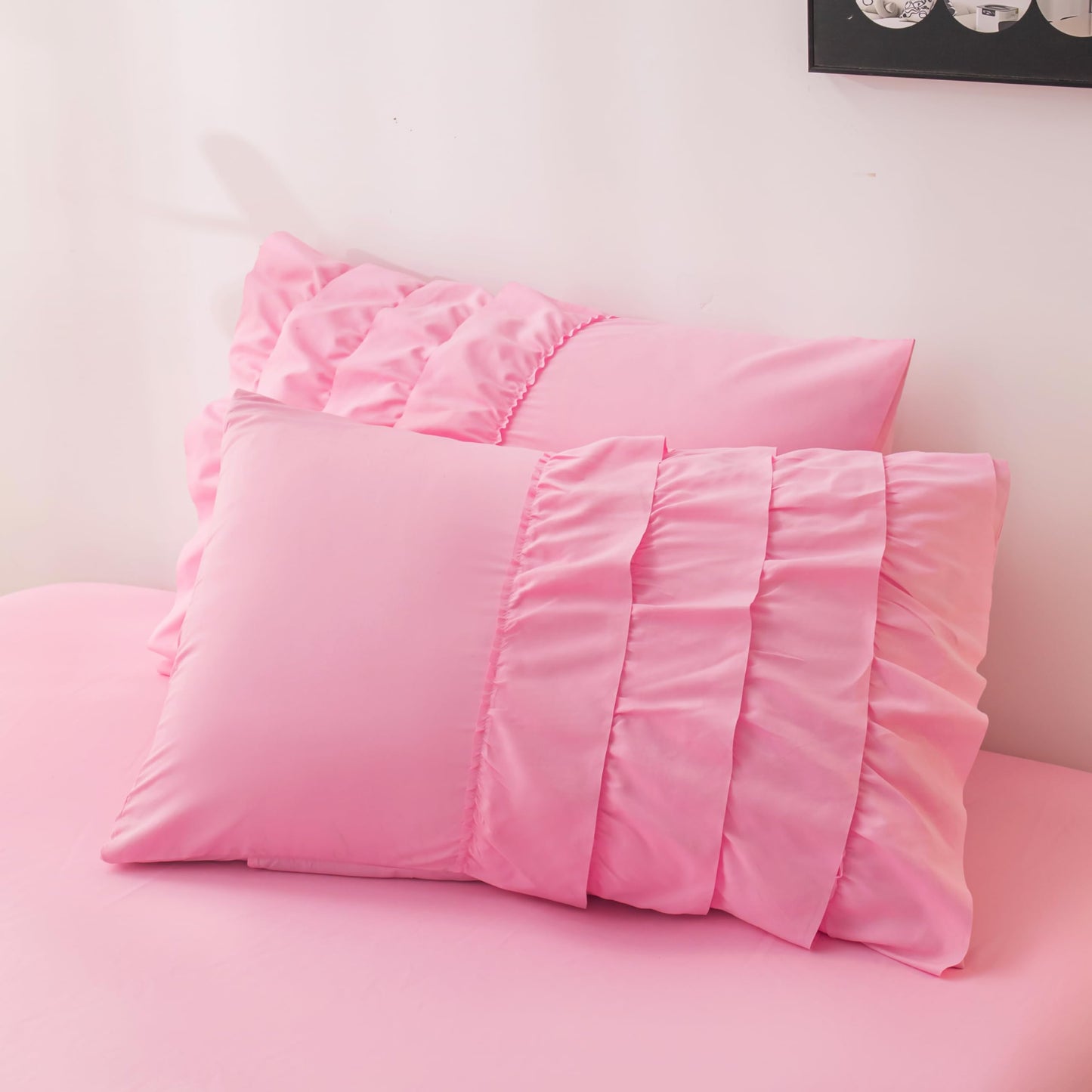 Yadangxiawa Pink Comforter Set Twin, 5-Piece Bed in a Bag Twin for Teen Girls, Pink Ruffle Bedding Set for Girls Kids, Teen Girl Bedding Sets,Princess Dress Comforter for All Season